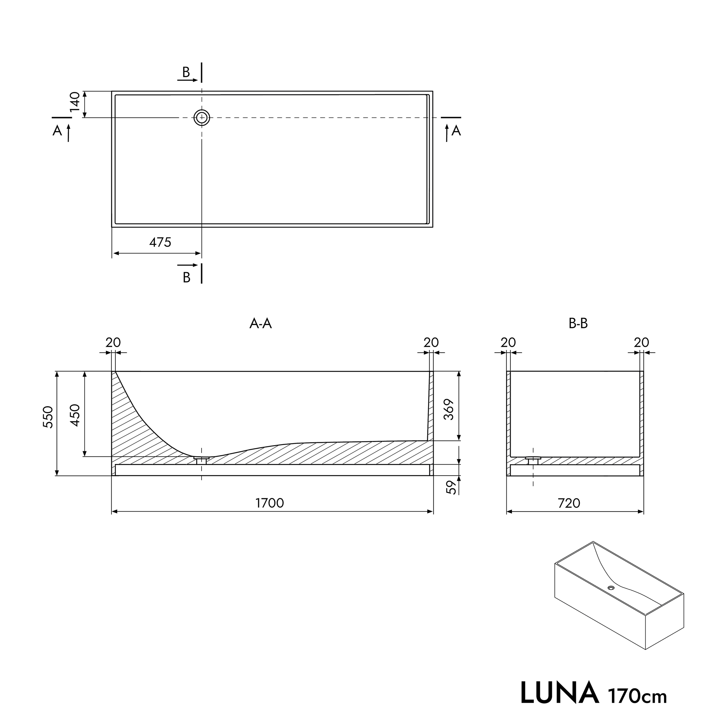 Vrijstaand bad LUNA STONE