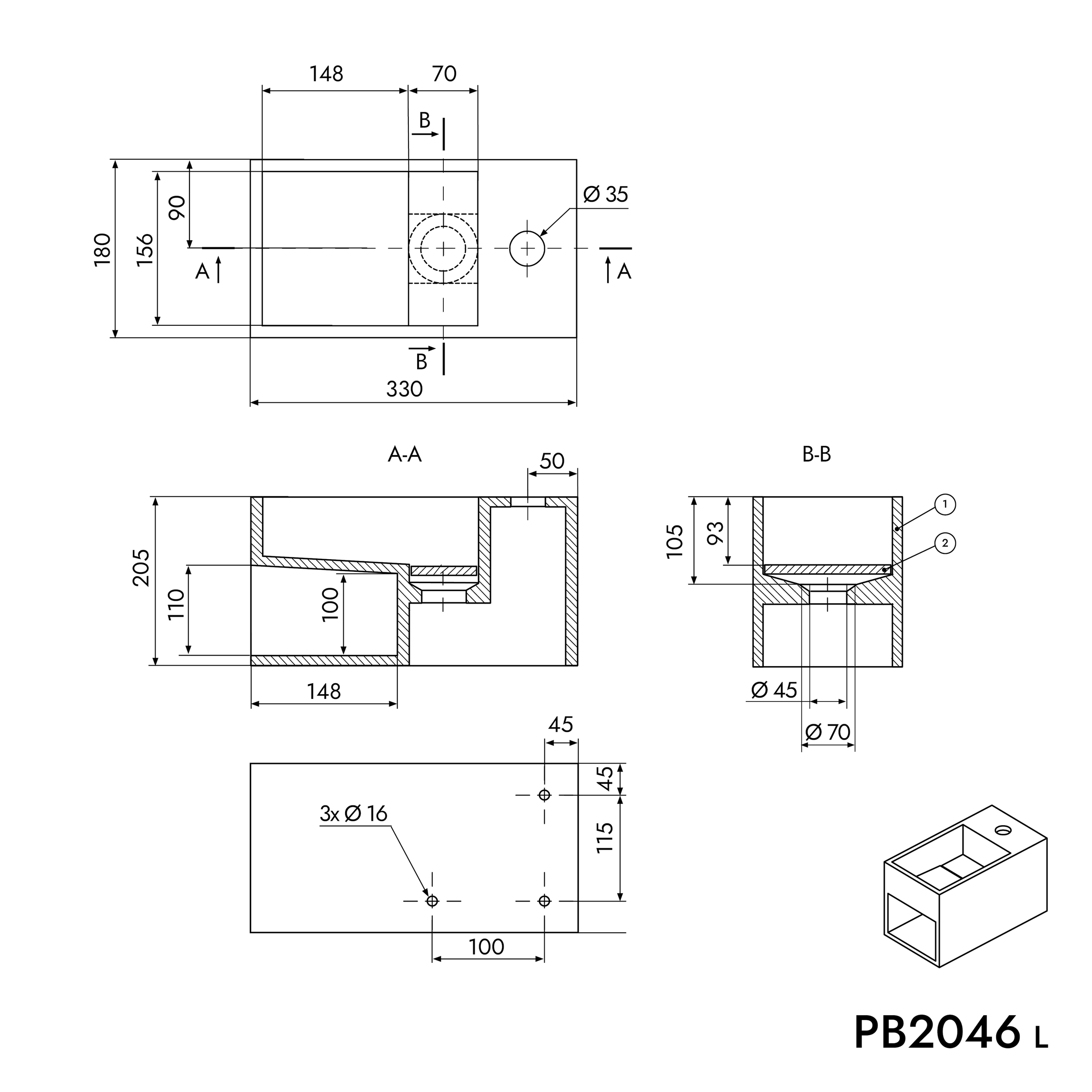 Wandwastafel PB2046 in mineraal gietwerk
