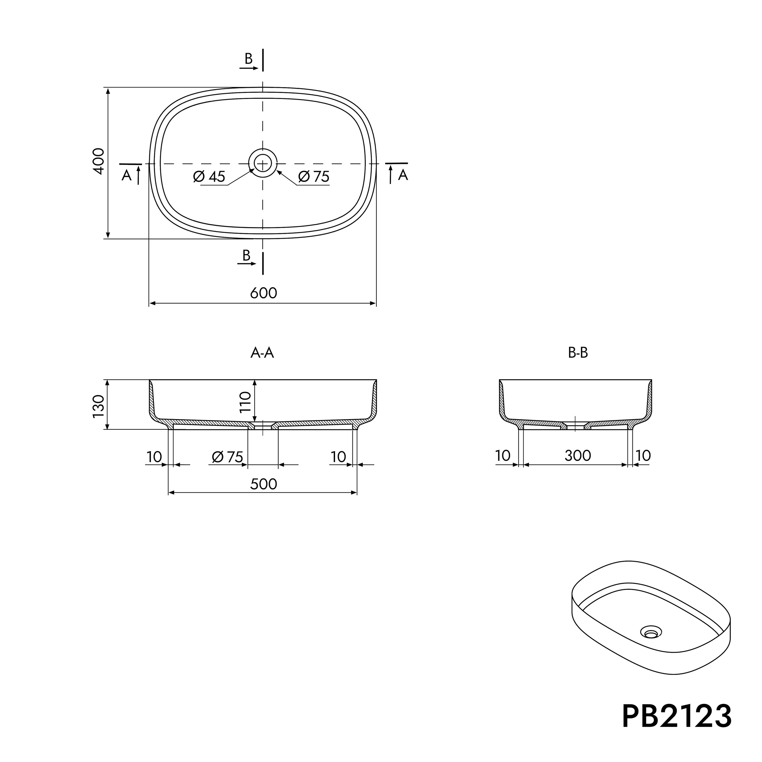 Opbouwwastafel PB2123