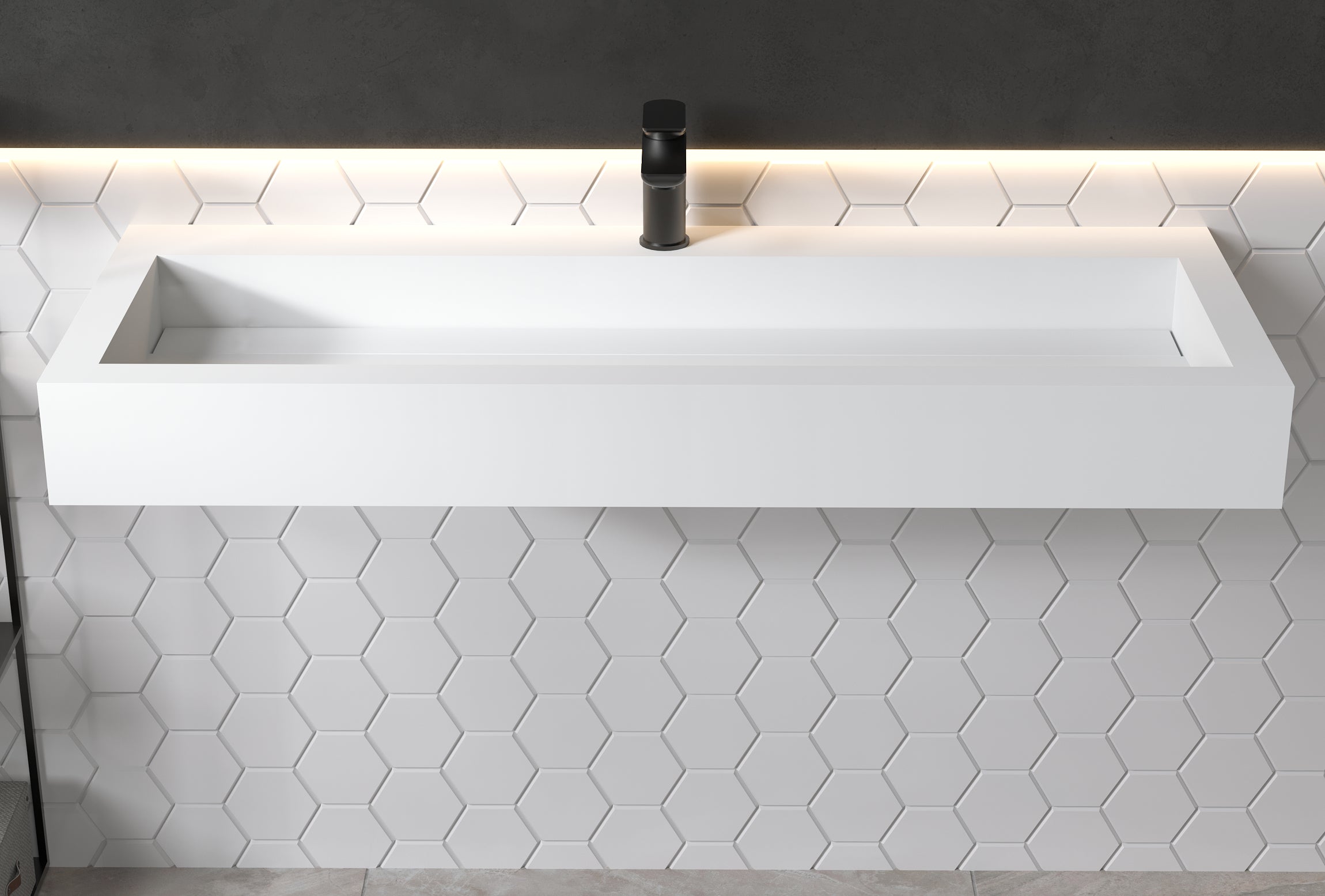 Opbouw waskom hangende wastafel PB2079 van massief steen