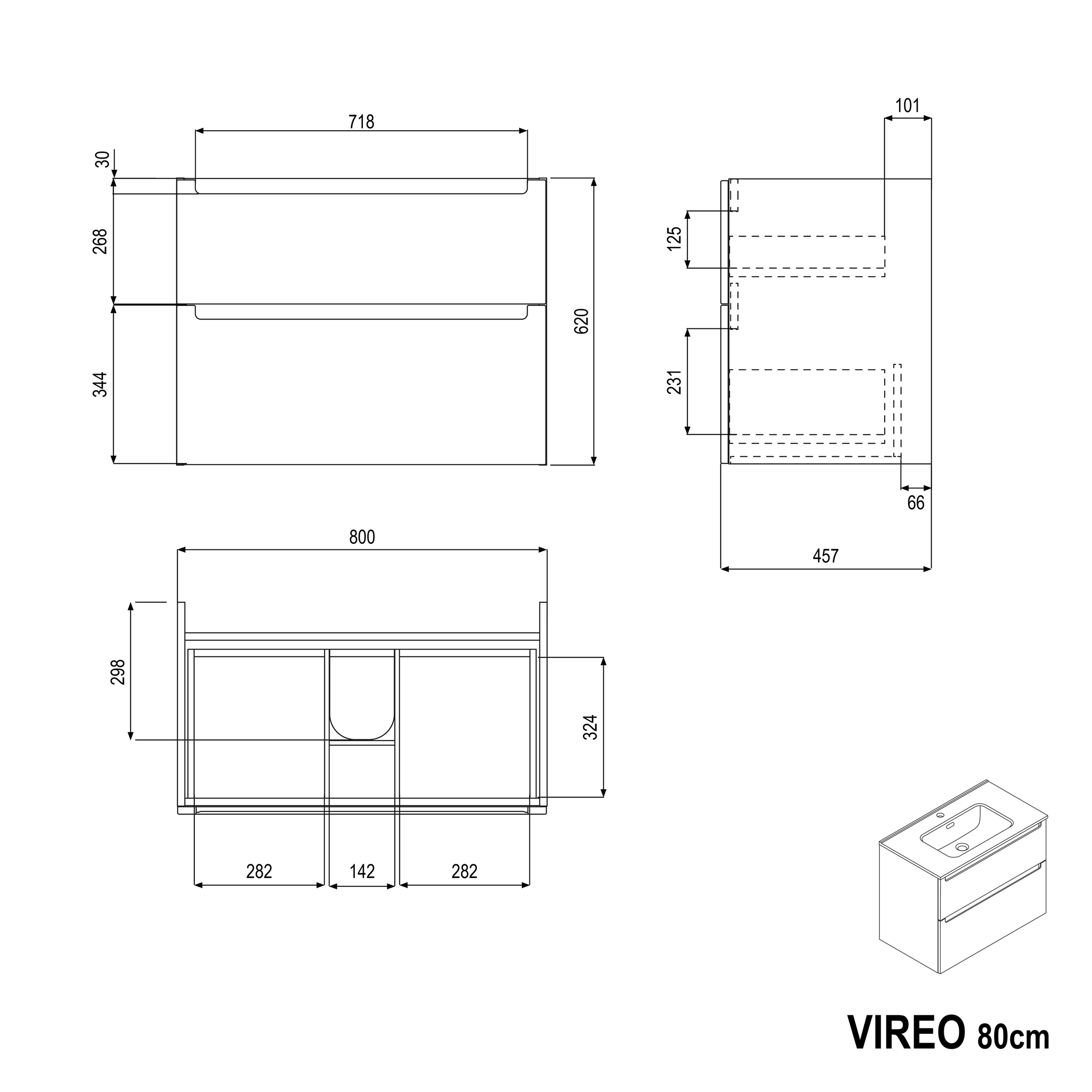 Badmeubelset VIREO 80 cm met wastafel