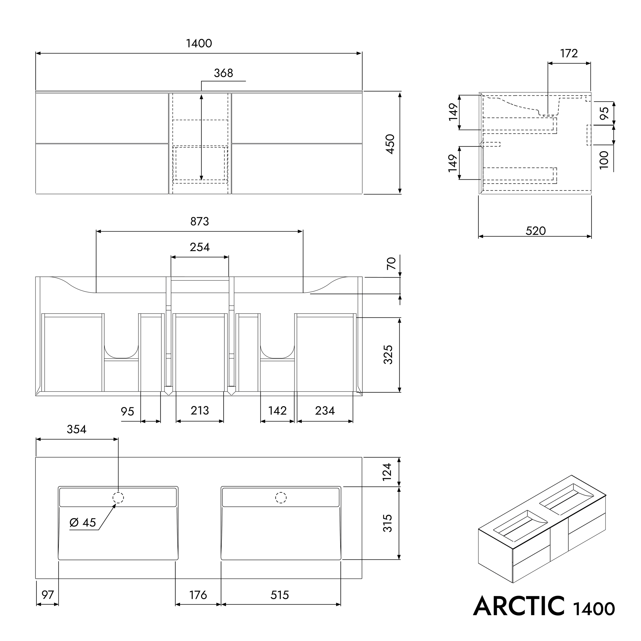 Wastafelkast ARCTIC 1400