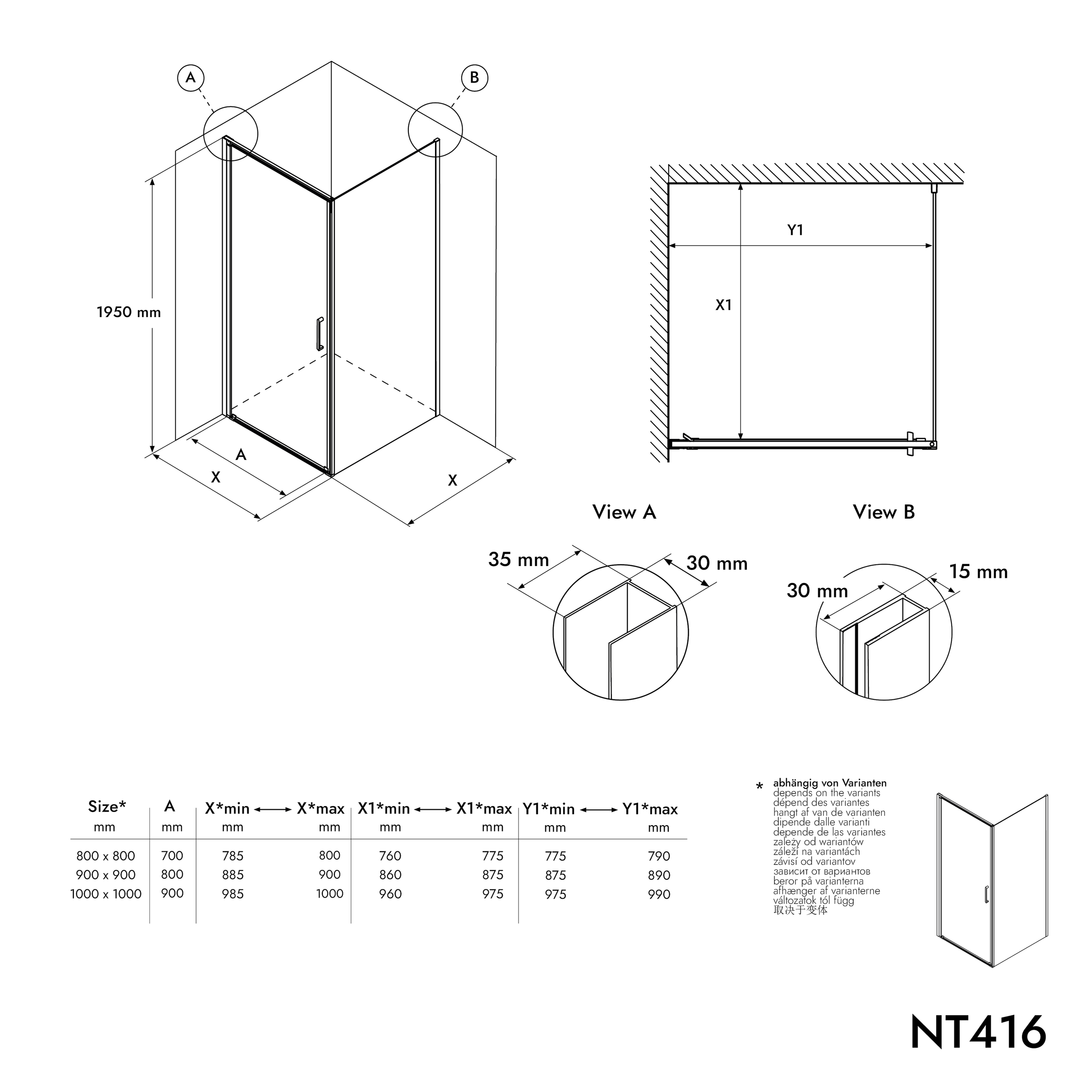 Hoekdouche met draaideur NT416