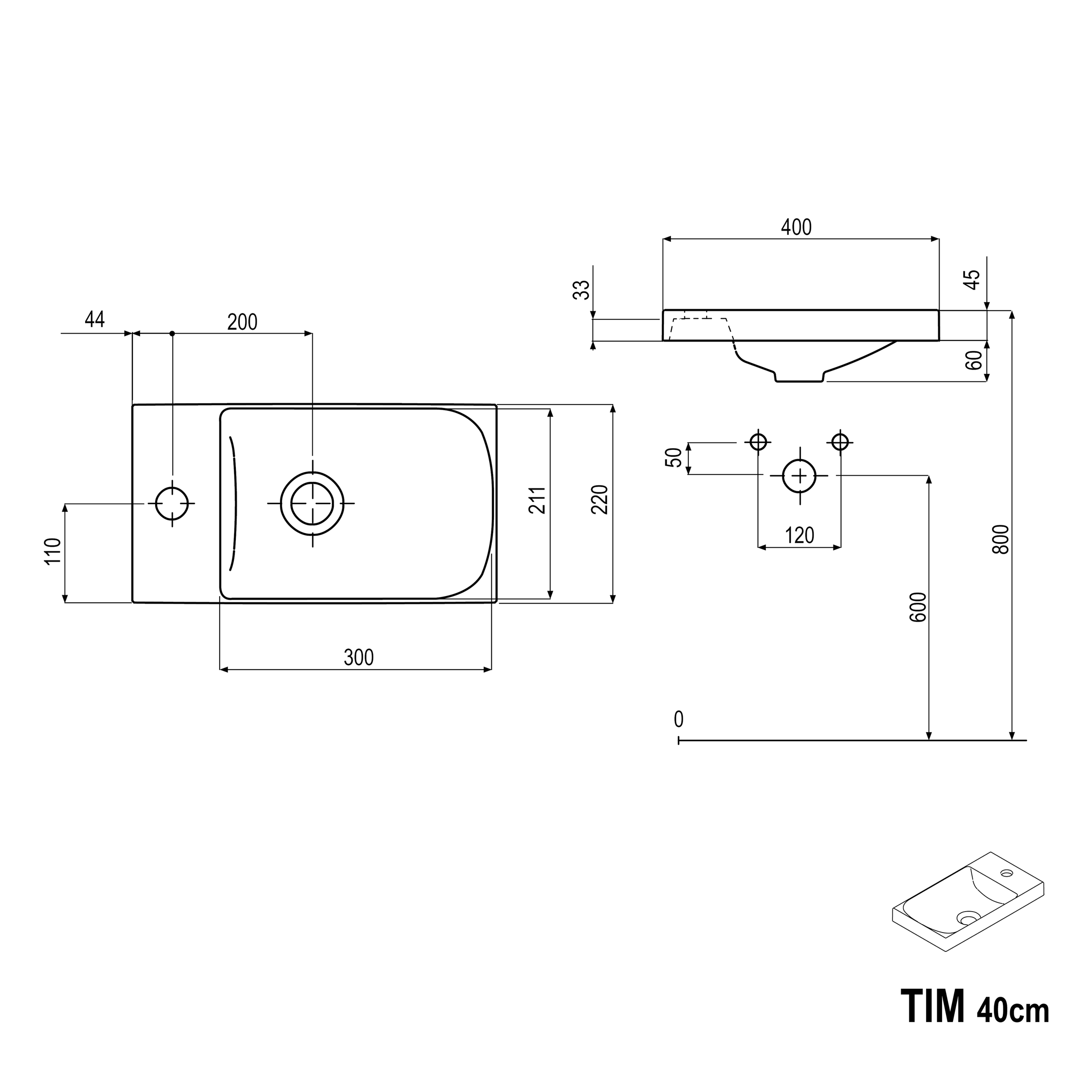 Gasten-wc badmeubelset TIM 40 cm met wastafel
