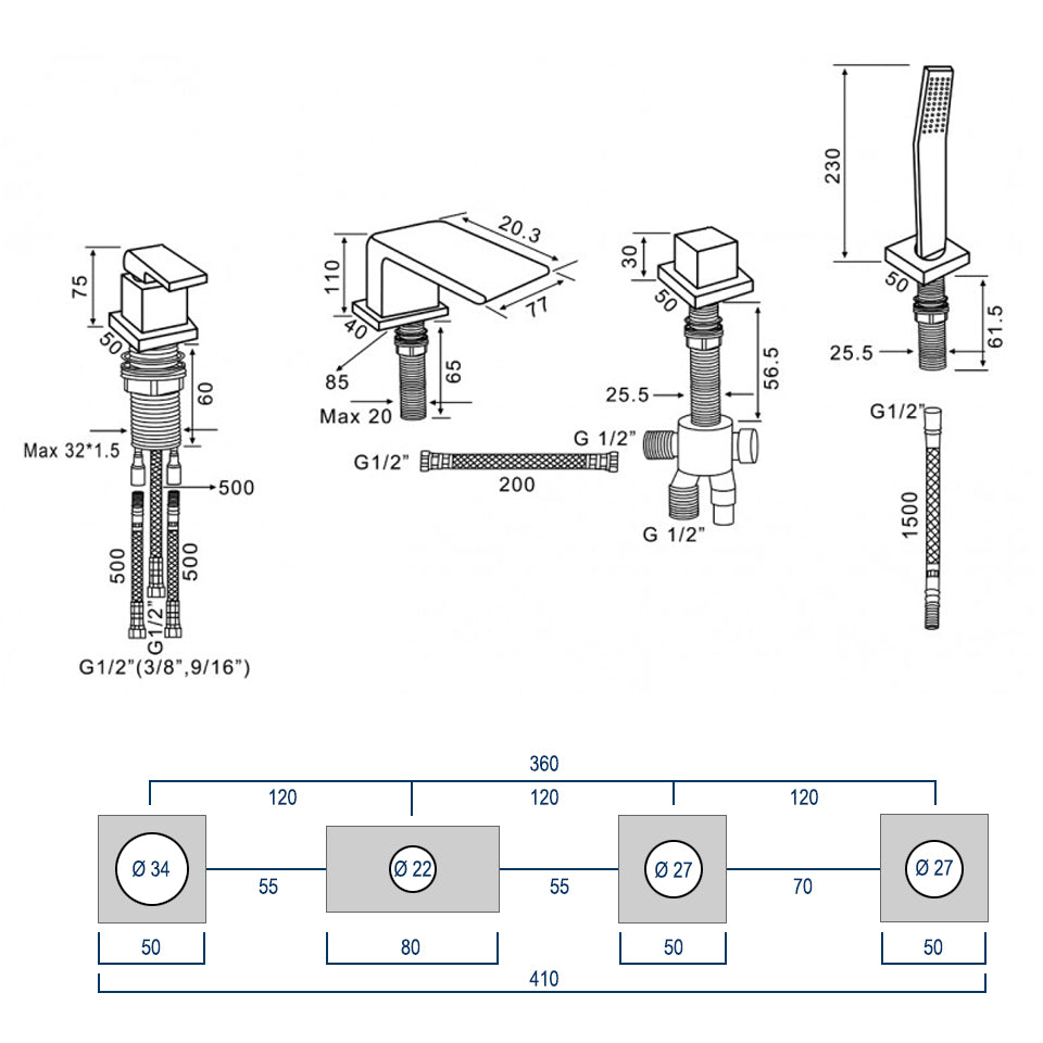 Design mengkraan voor 4-gats badrand 6080
