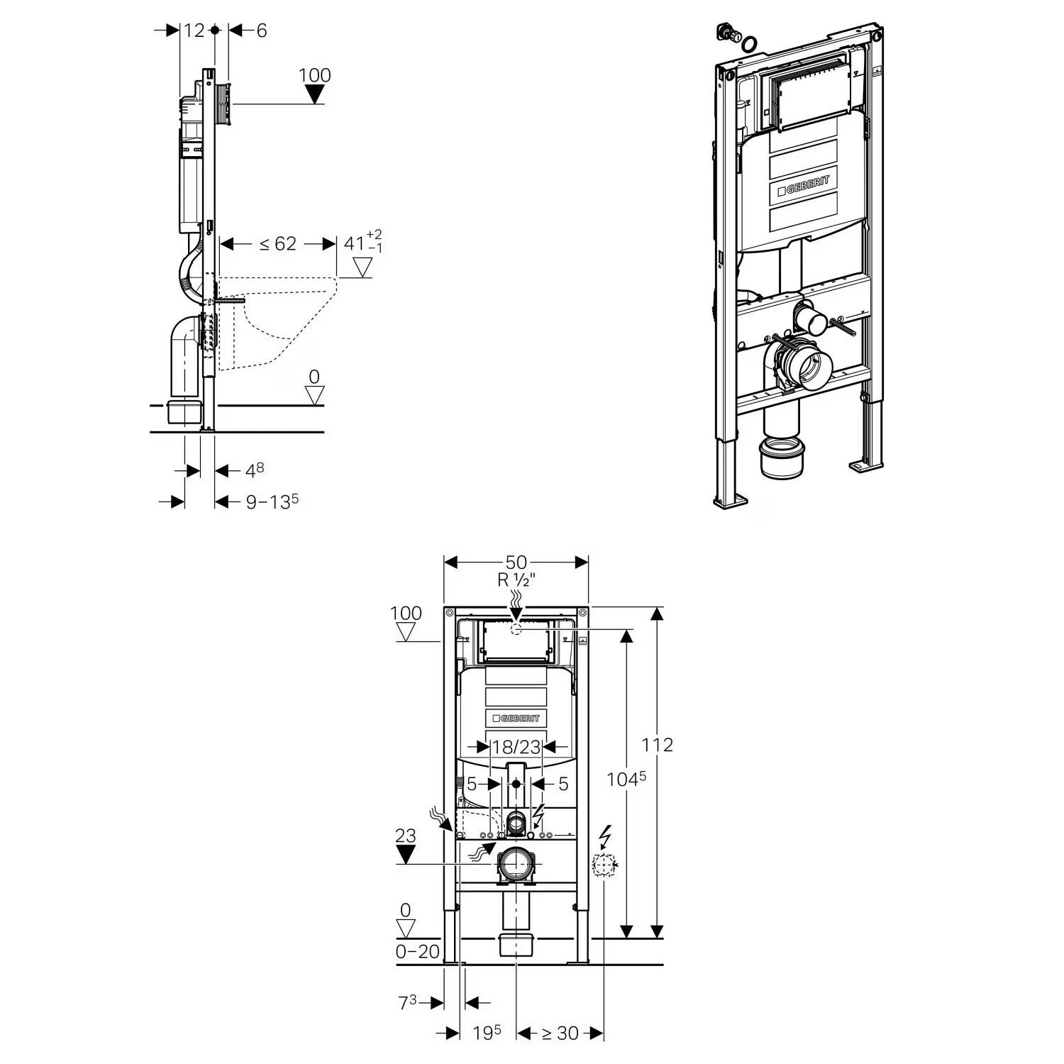 Hangend toiletset: Douche-wc PREMIUM 1102 met Geberit Duofix voorwandmodule