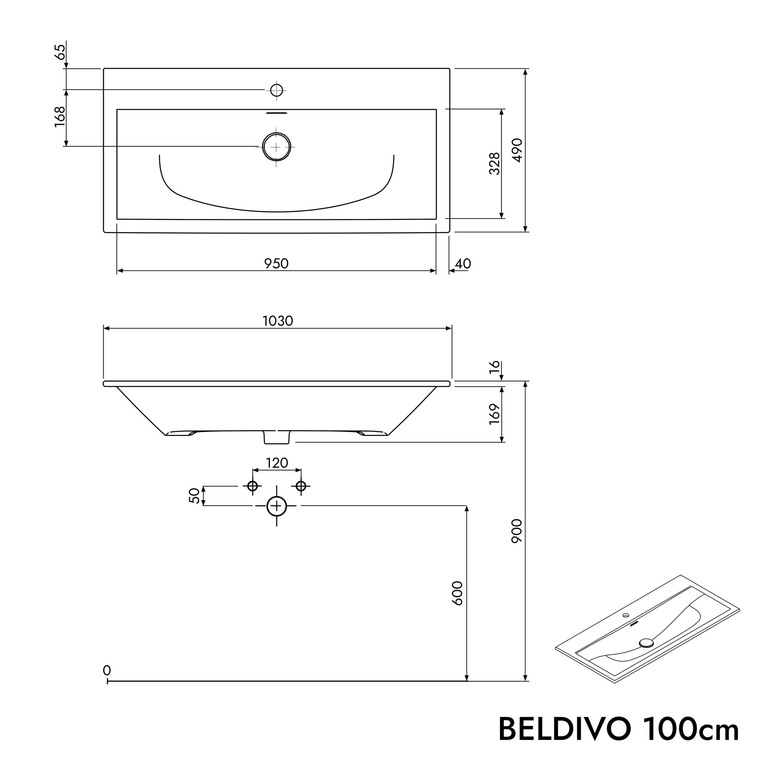 Badkamermeubelset BELDIVO 100 cm met wastafel