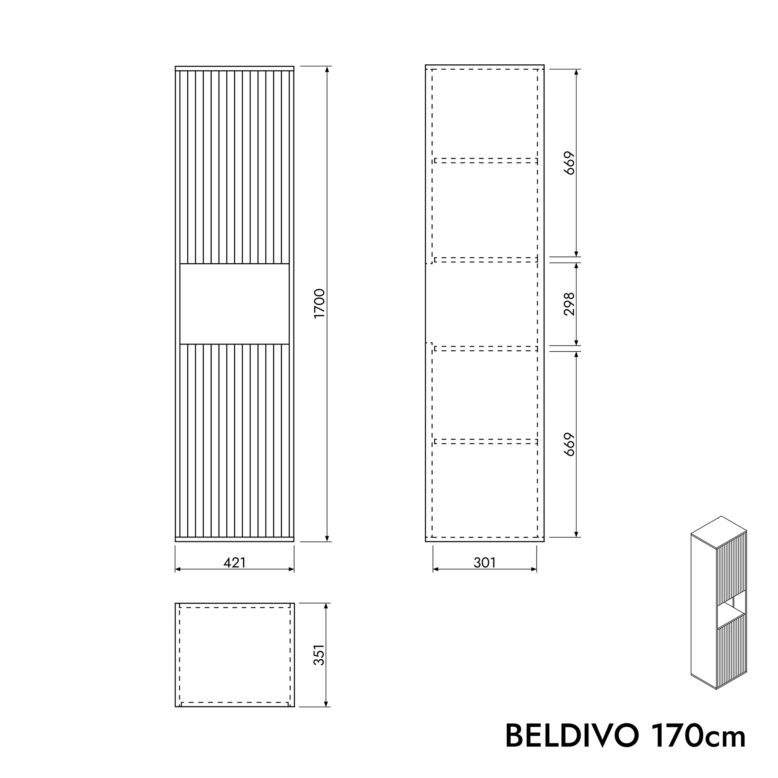 Hoge kast BELDIVO 170 cm