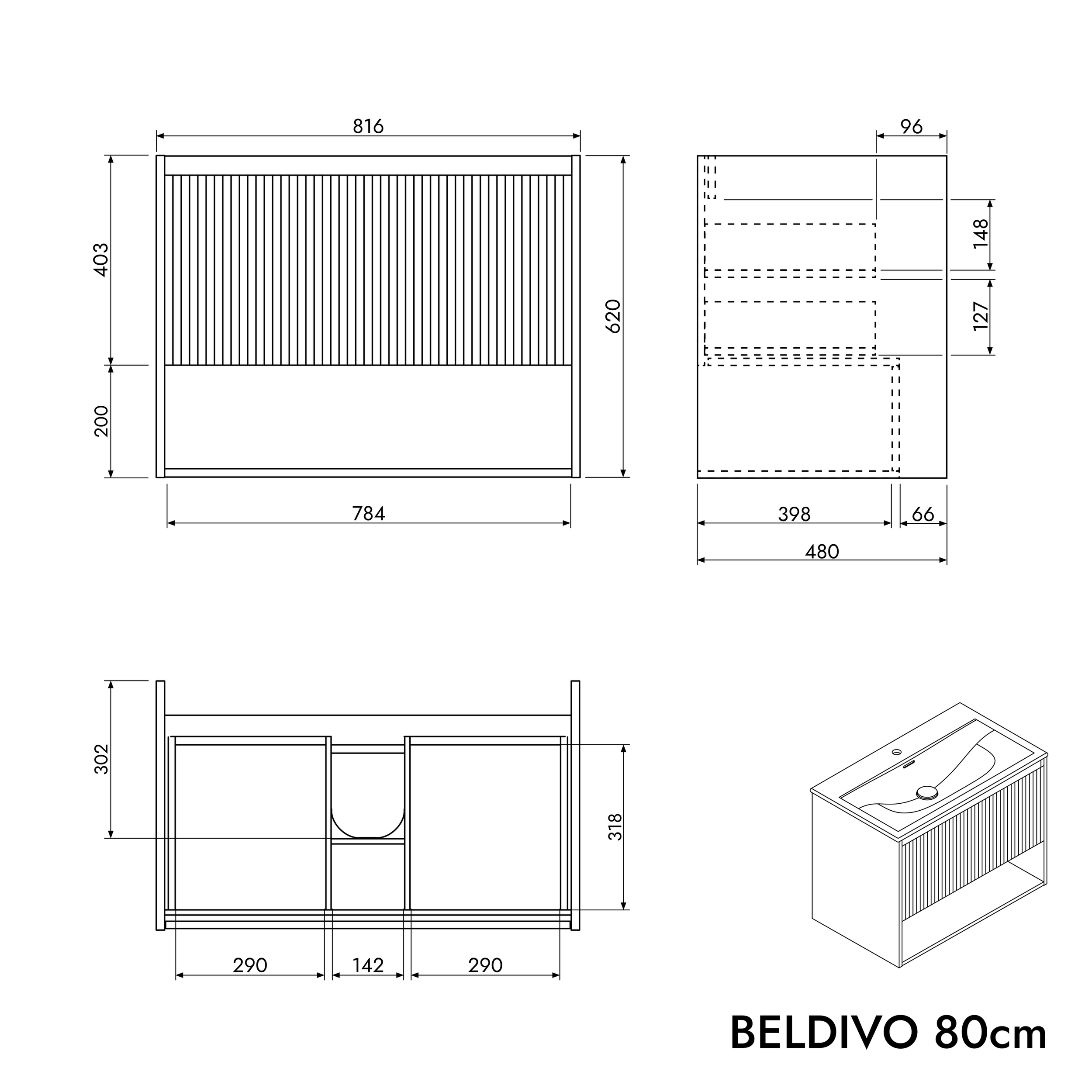 Badmeubelset BELDIVO 80 cm met wastafel