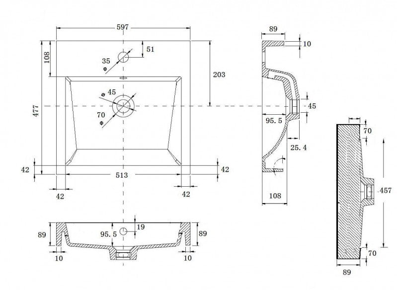 Wandwastafel Aanrechtwastafel BS6049 60 x 48 x 14cm 