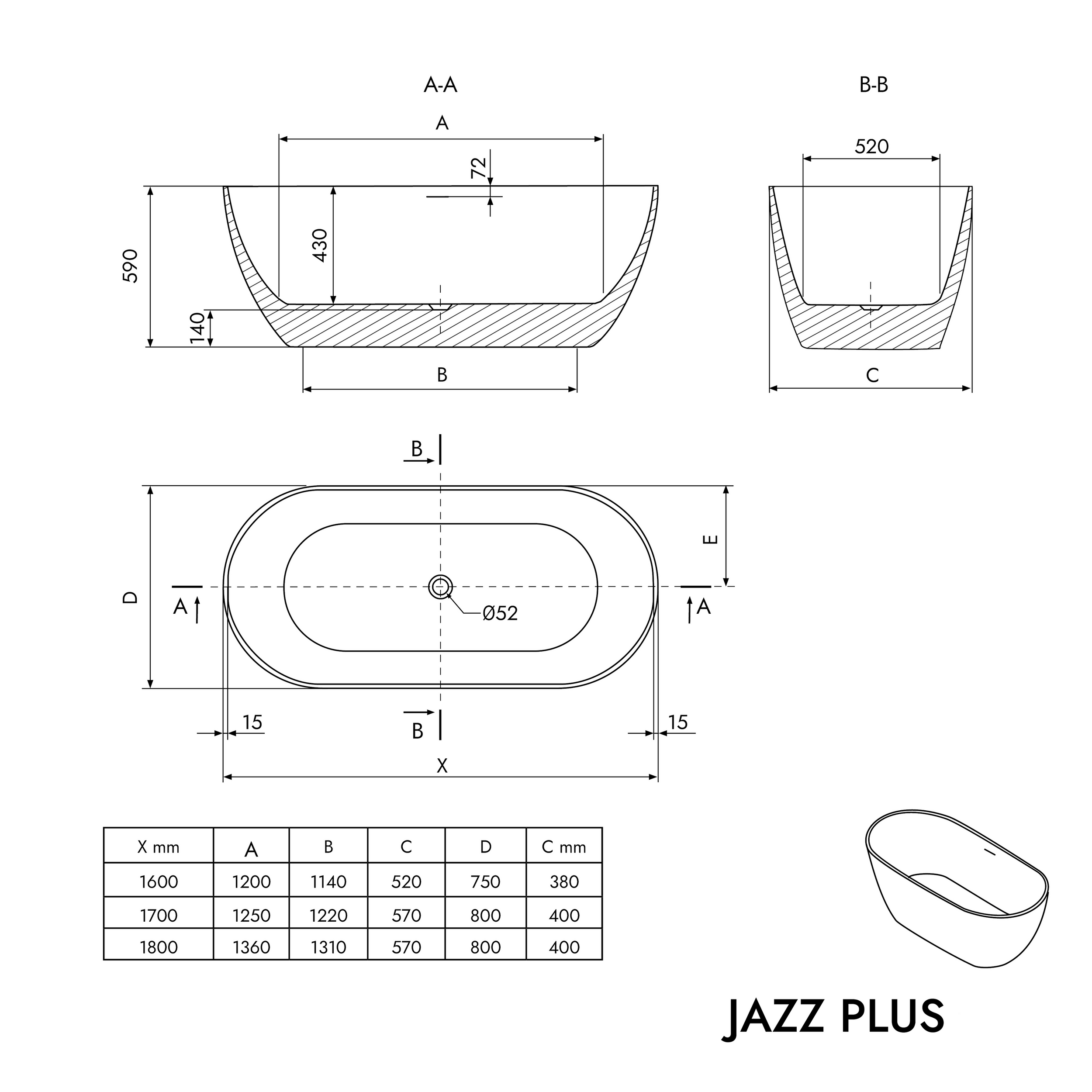 Vrijstaand bad JAZZ PLUS 2.0