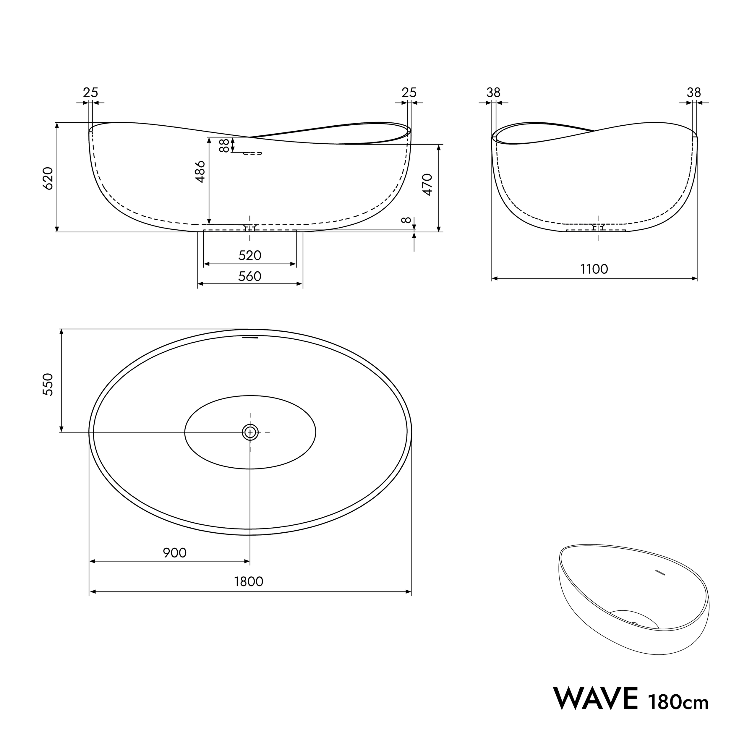 Vrijstaand bad WAVE STONE