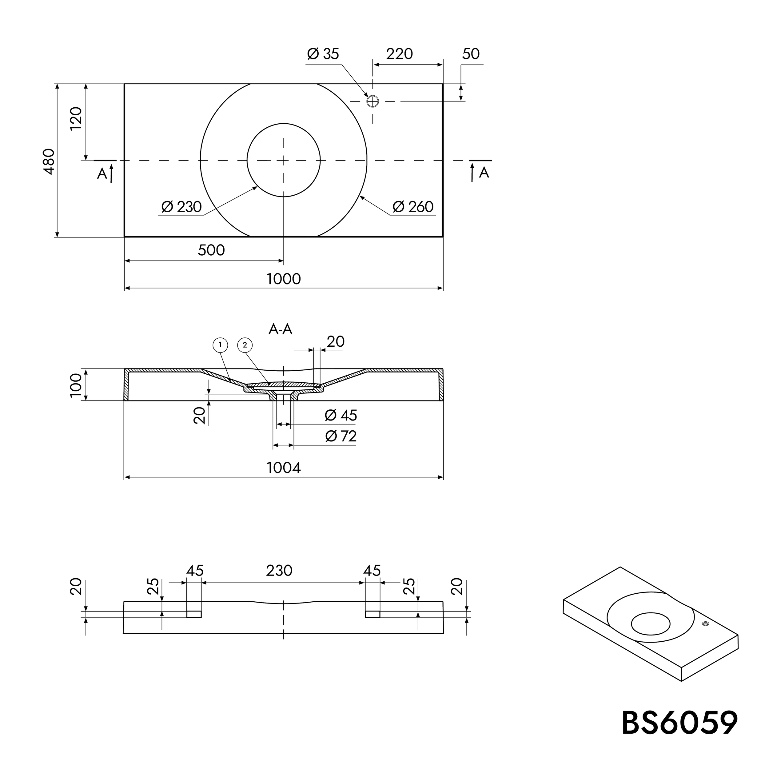 Design aanrechtblad / Wandhangende wastafel BS6059