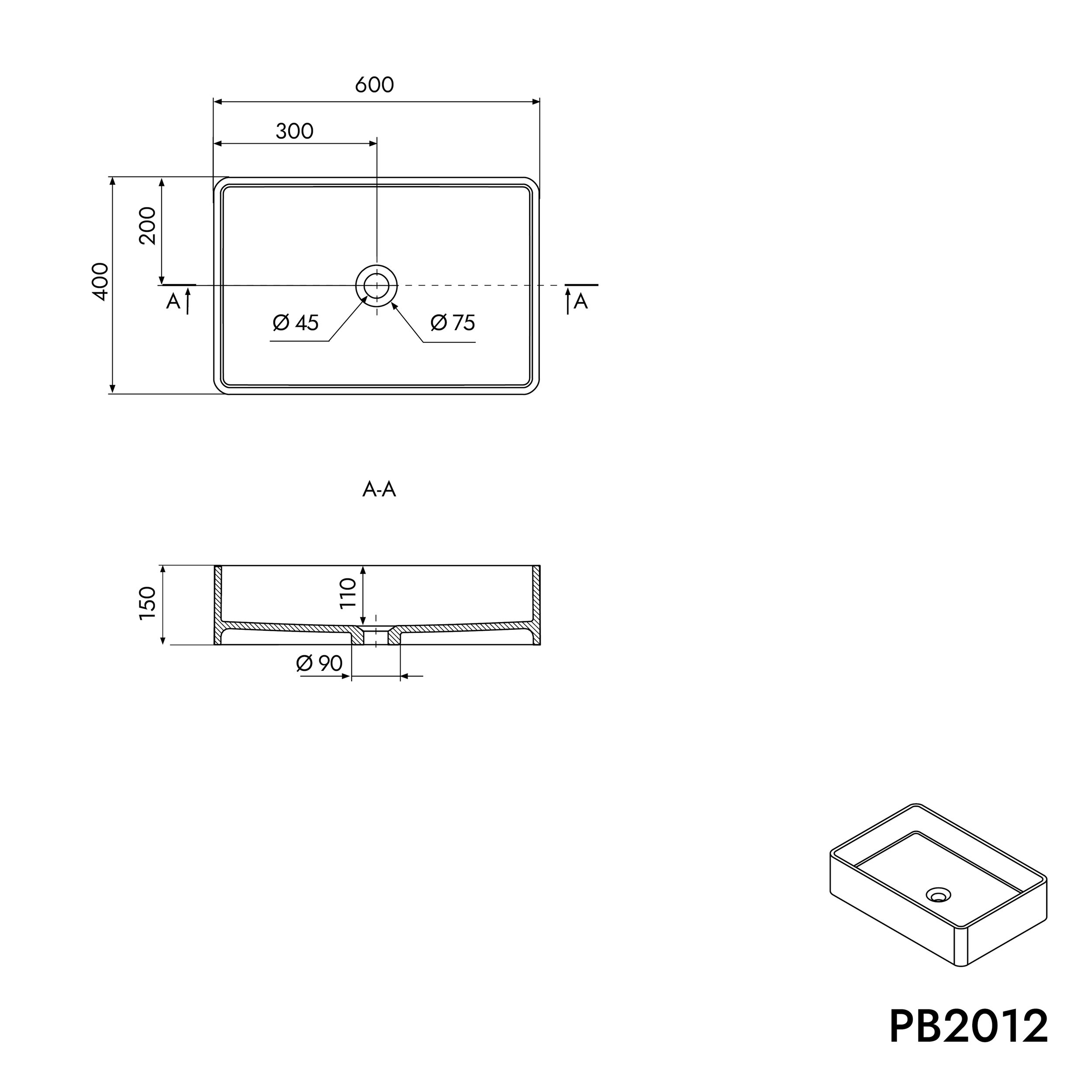 Opbouwwastafel PB2012