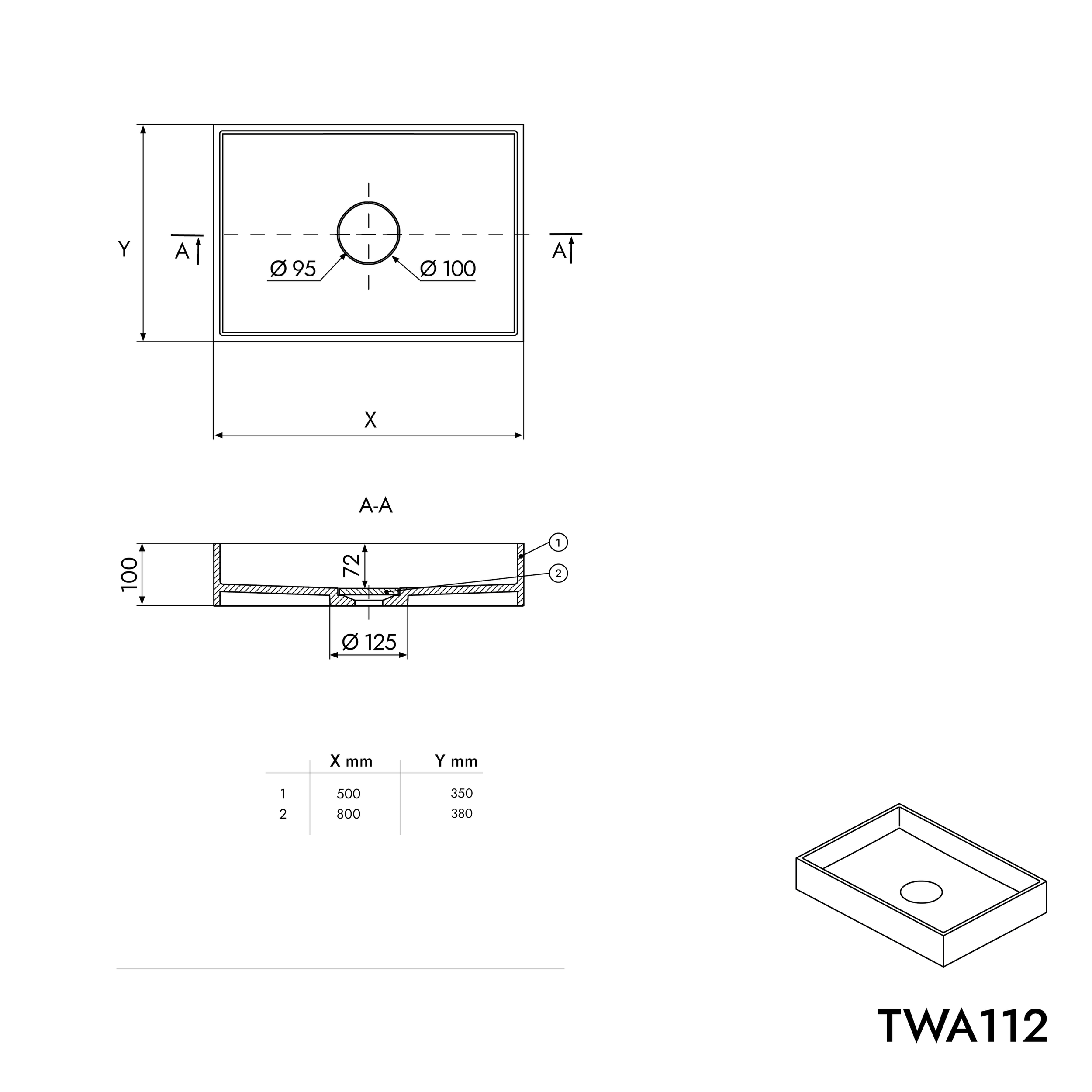 Opbouwwastafel TWA112