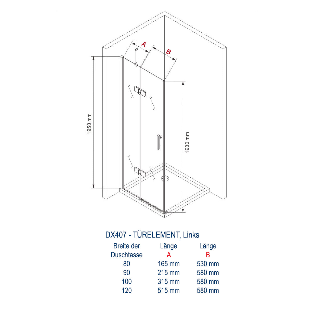 Douchecabinehoek uit 8mm dik gehard veiligheidsglas NANO transparant DX407 - breedte instelbaar 