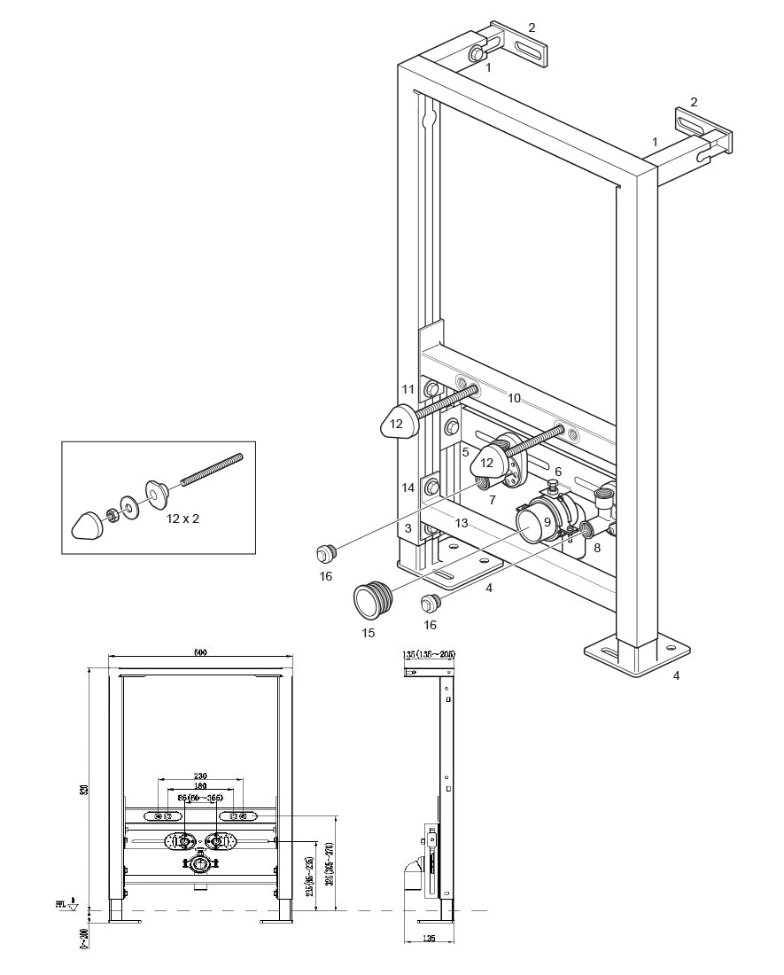 Wand-bidet voorwandelement G30013A