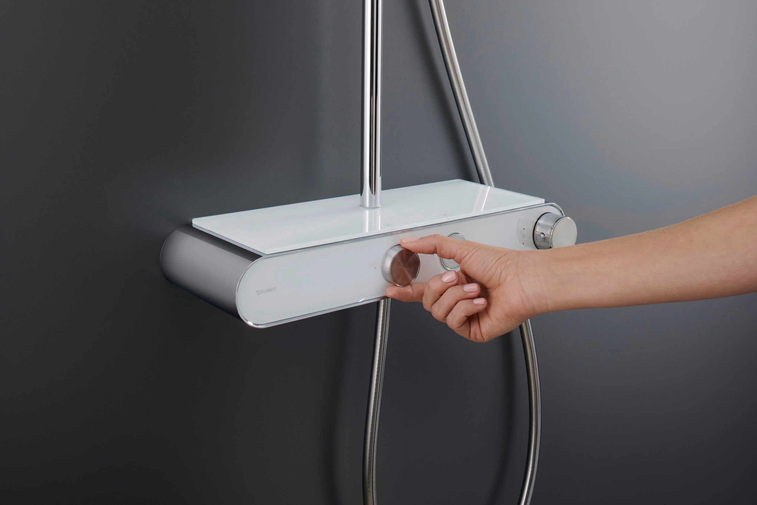 Duravit douchesysteem met thermostaat en glazen planchet