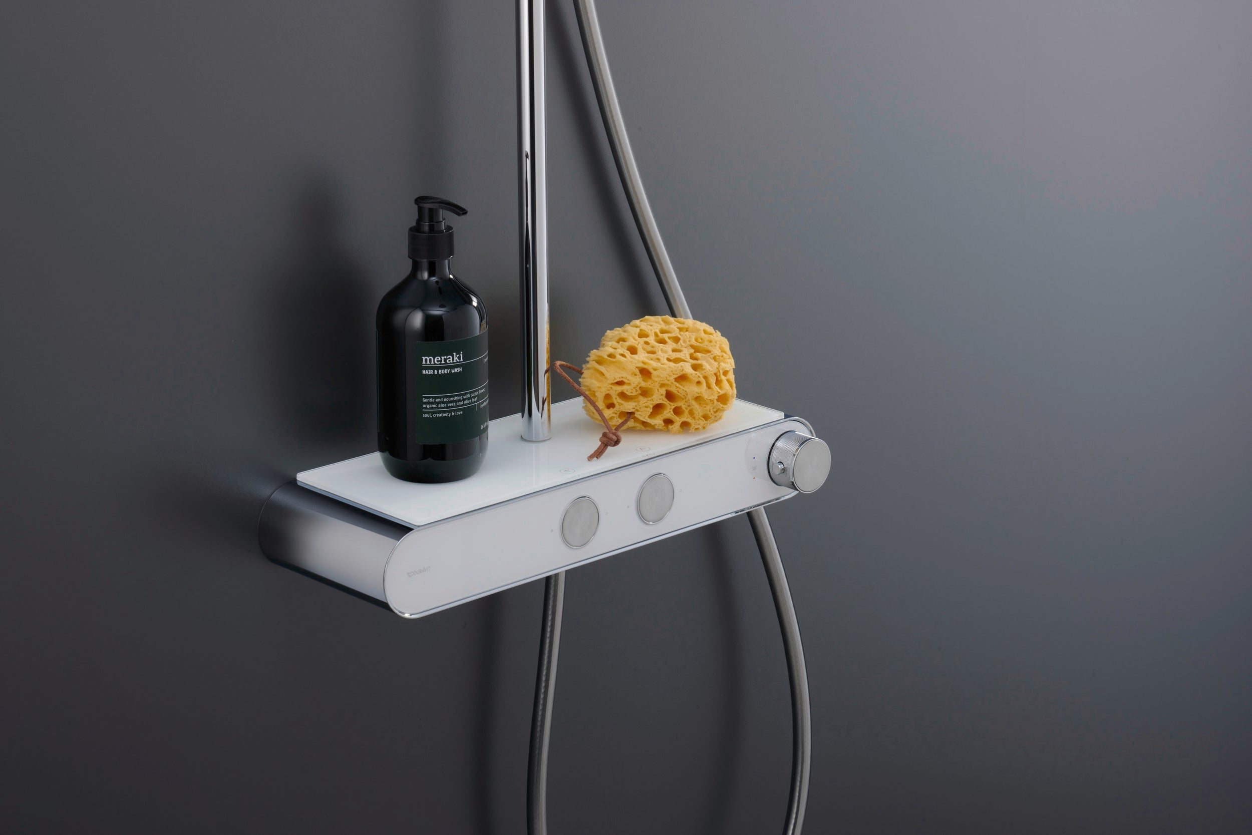 Duravit douchesysteem met thermostaat en glazen planchet