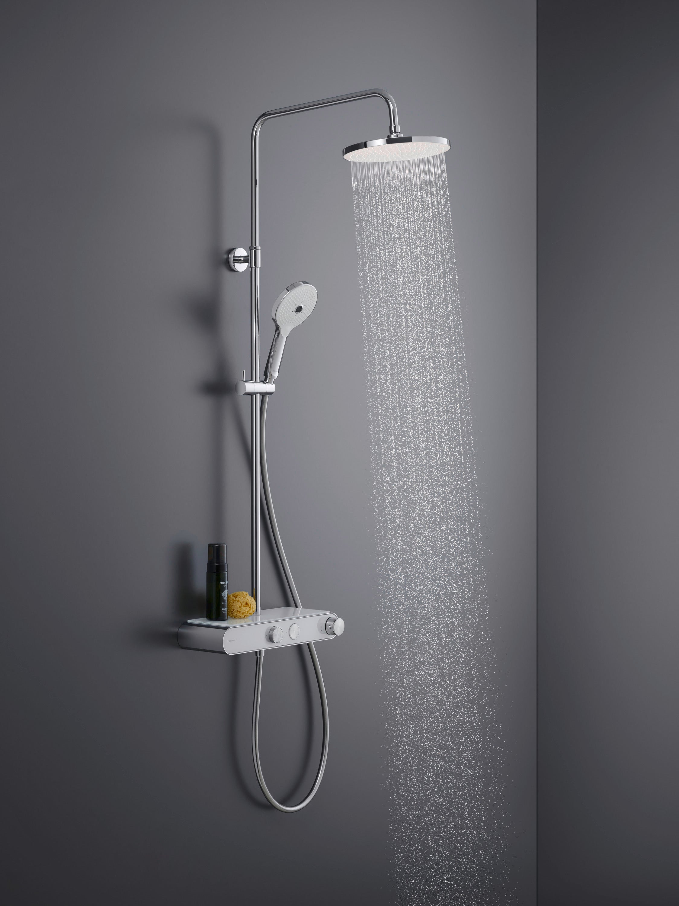 Duravit douchesysteem met thermostaat en glazen planchet