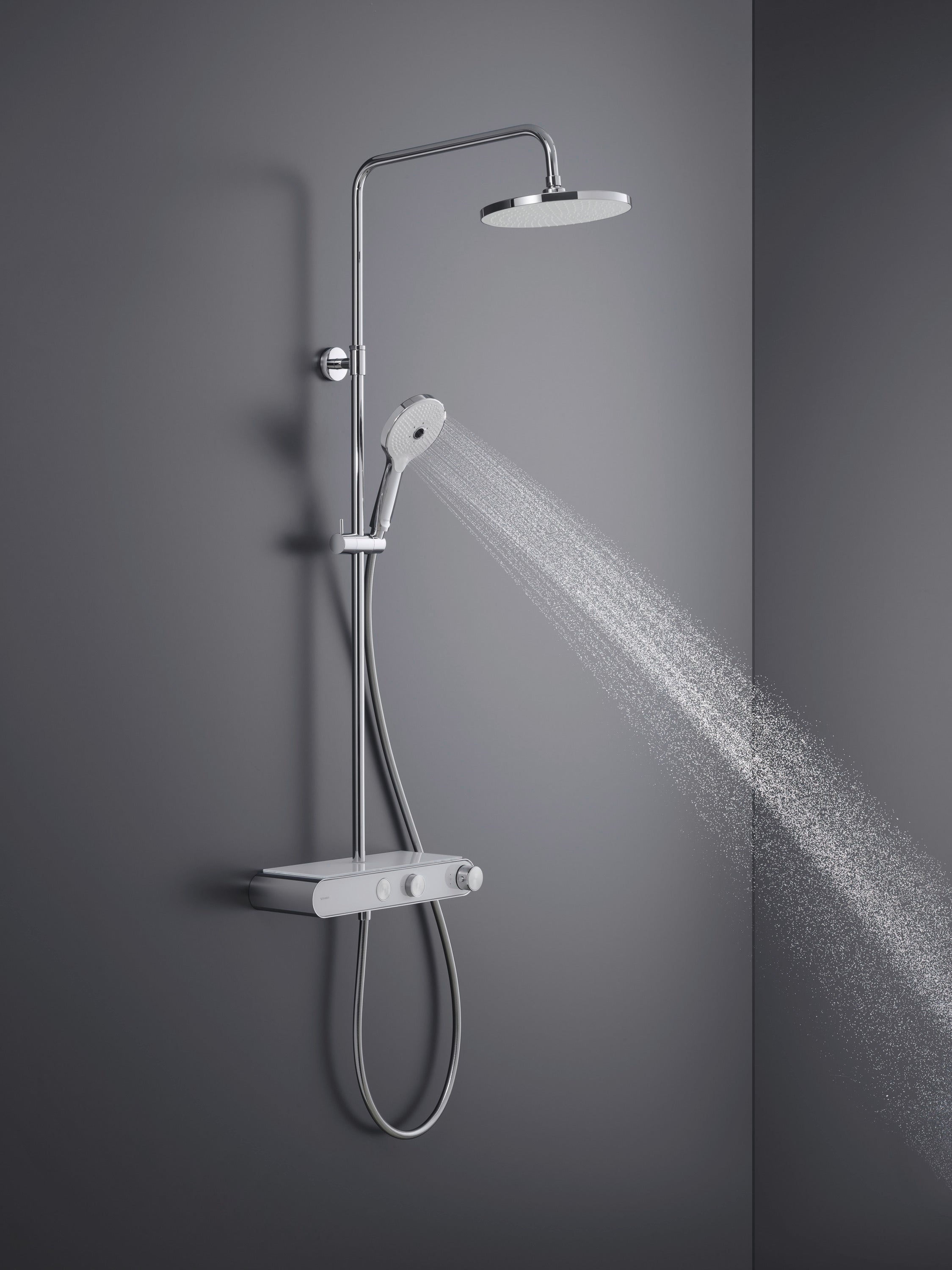 Duravit douchesysteem met thermostaat en glazen planchet