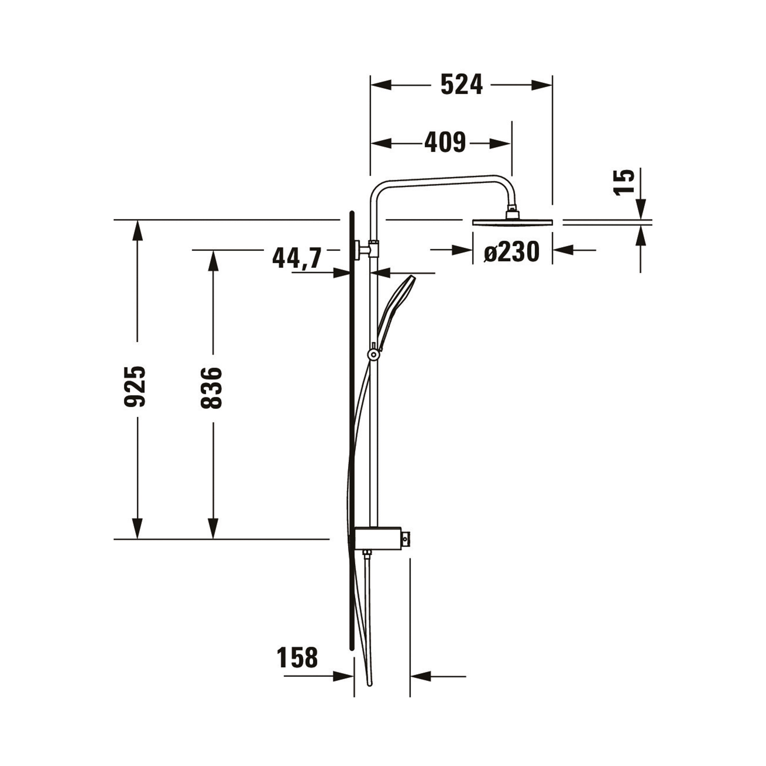 Duravit douchesysteem met thermostaat, glazen legger, 3 straalsoorten en MinusFlow functie - chroom/wit