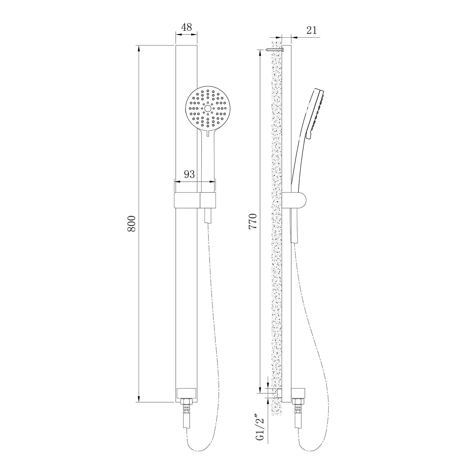 Douchestangset NT127B met geïntegreerde wandinvoerbocht