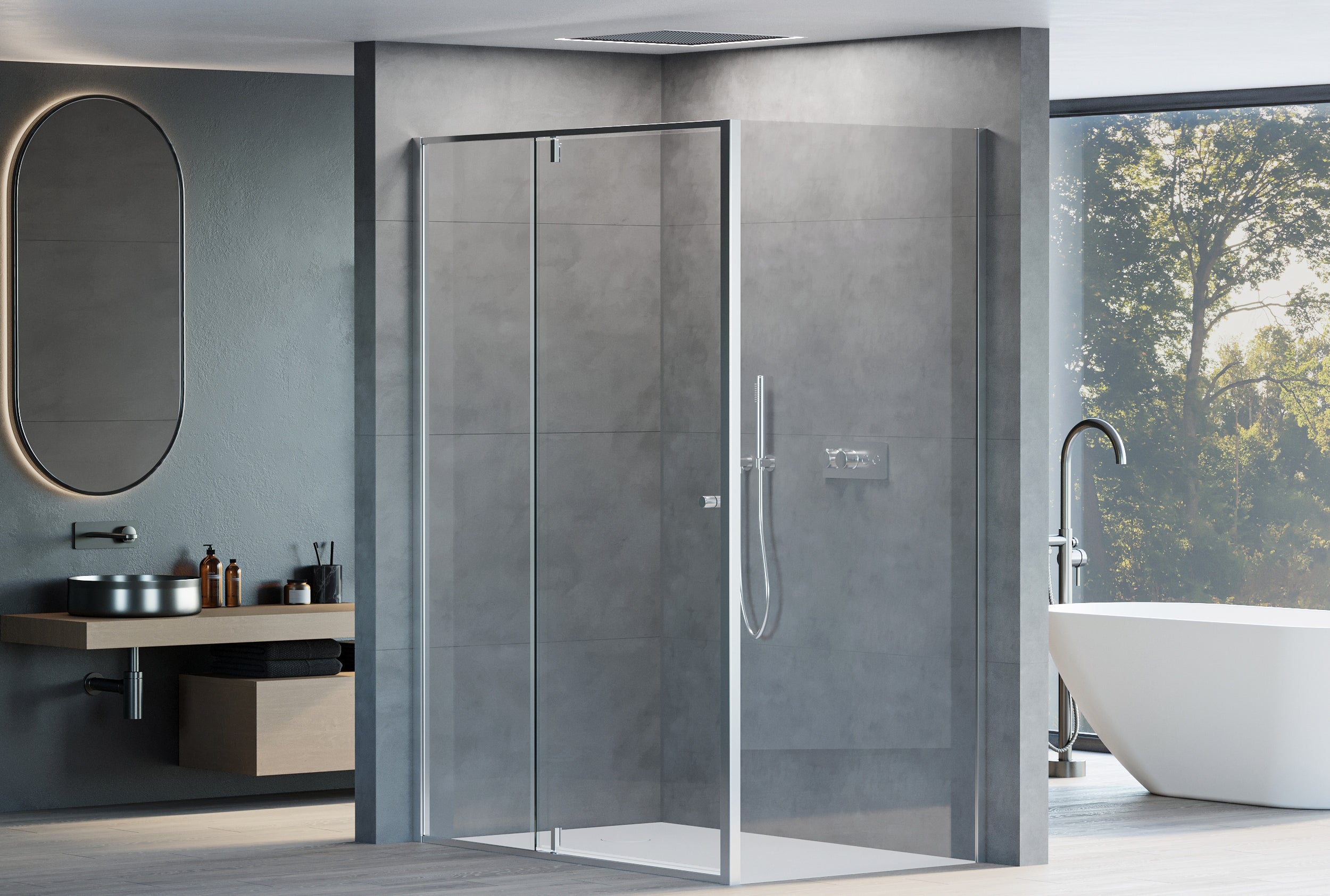 Hoekdouche met draaideur op vast paneel NT606 - FLEX