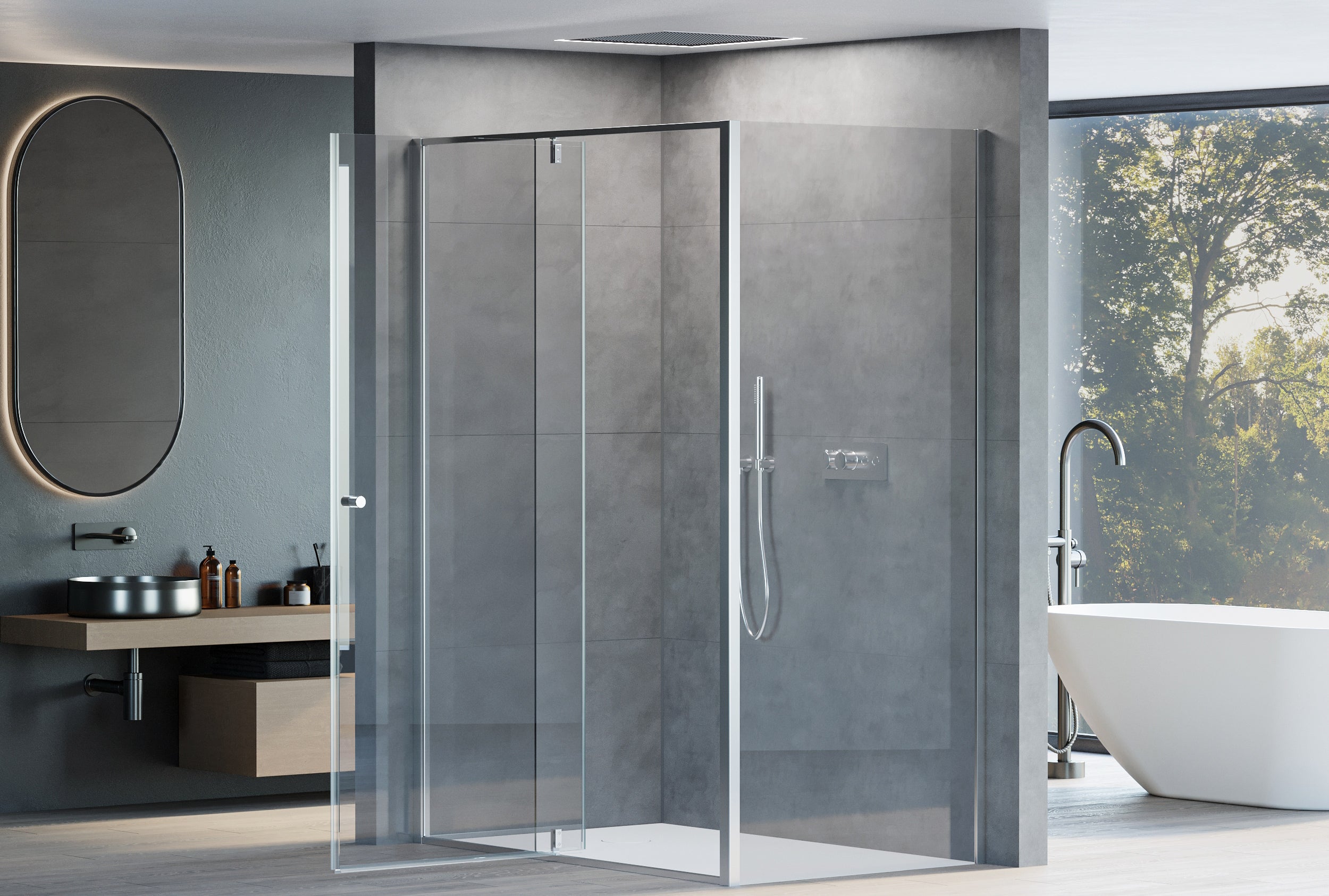 Hoekdouche met draaideur op vast paneel NT606 - FLEX