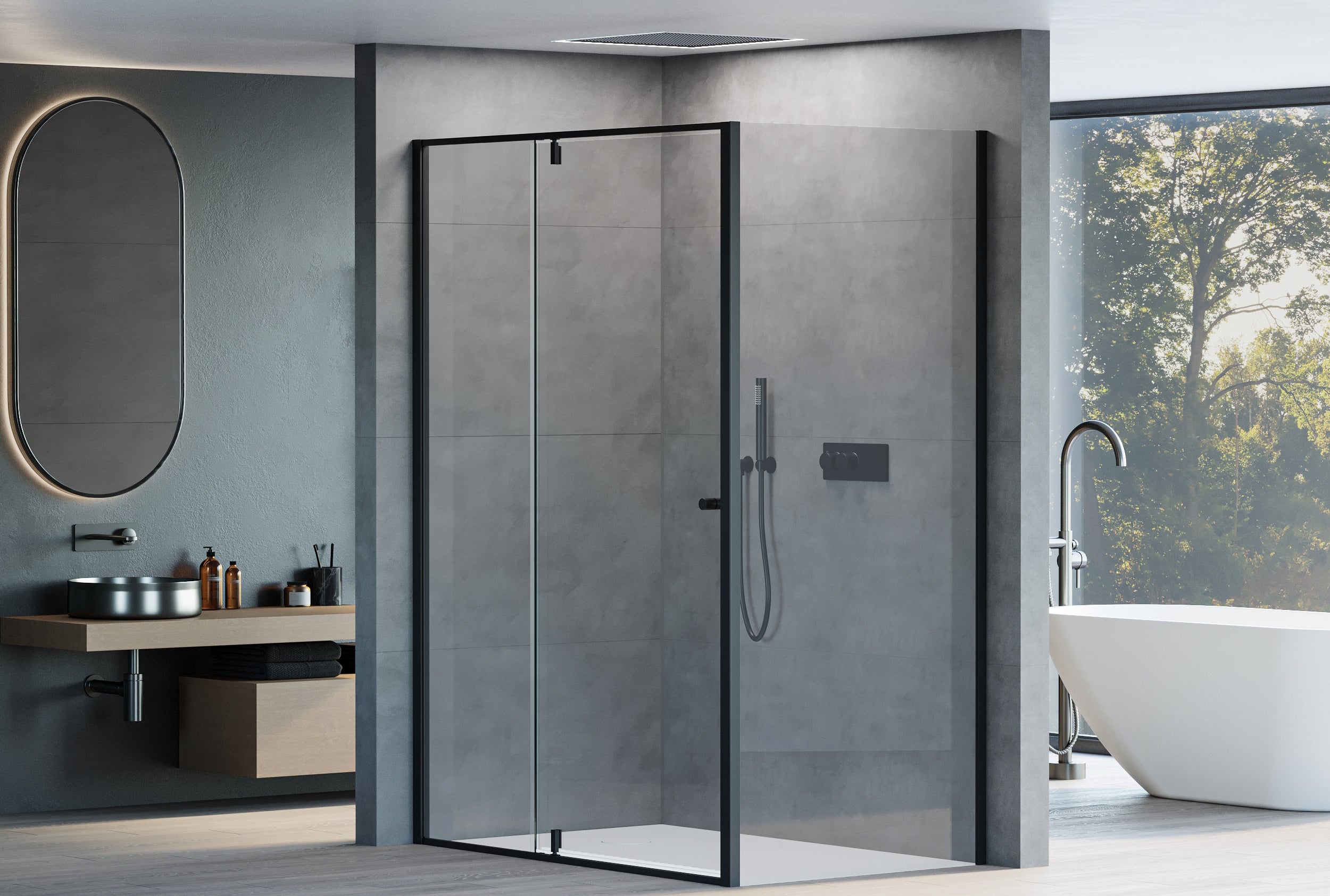 Hoekdouche met draaideur op vast paneel NT606 - FLEX