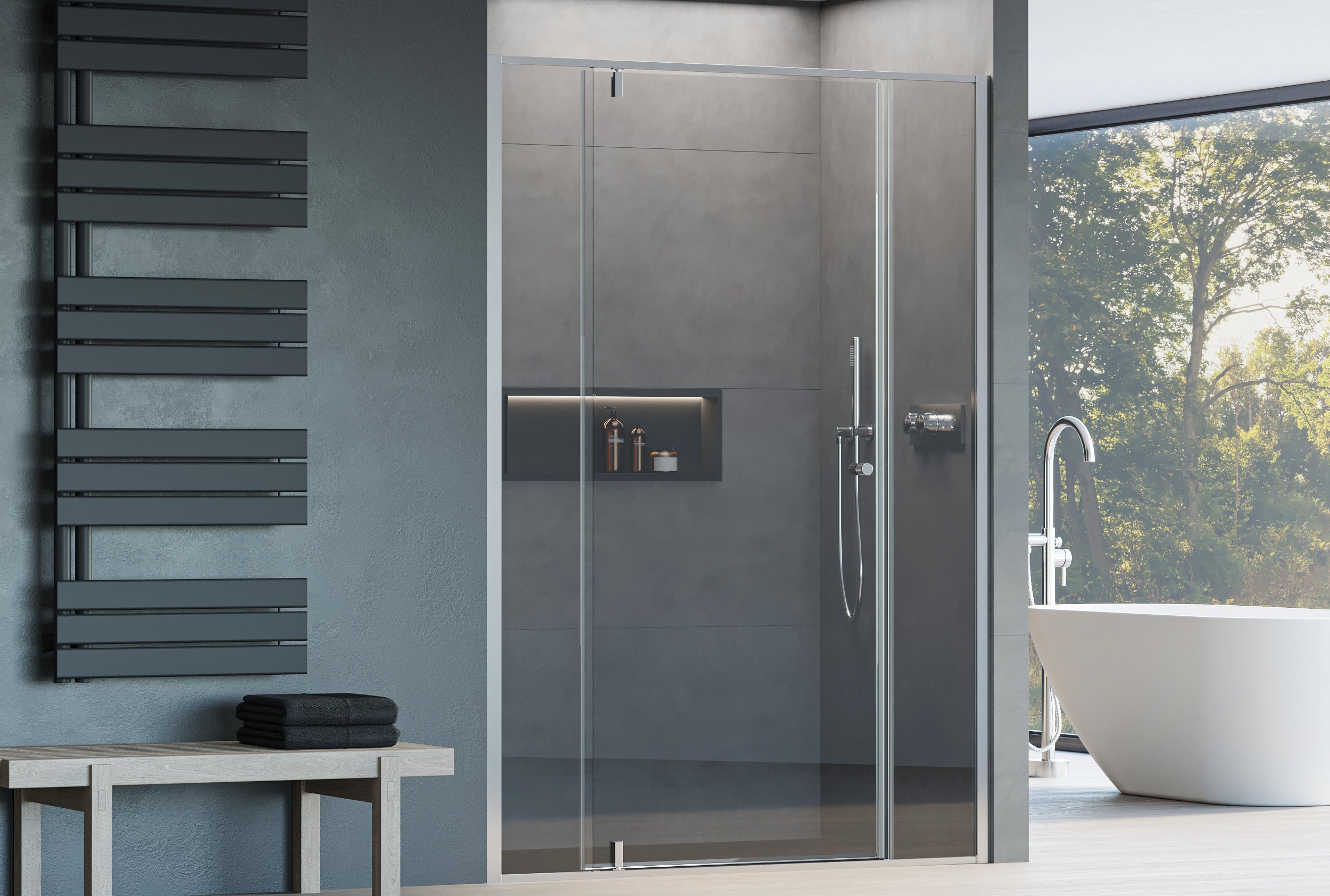 Nischendusche mit Drehtür - zwei Festfelder NT607 - FLEX