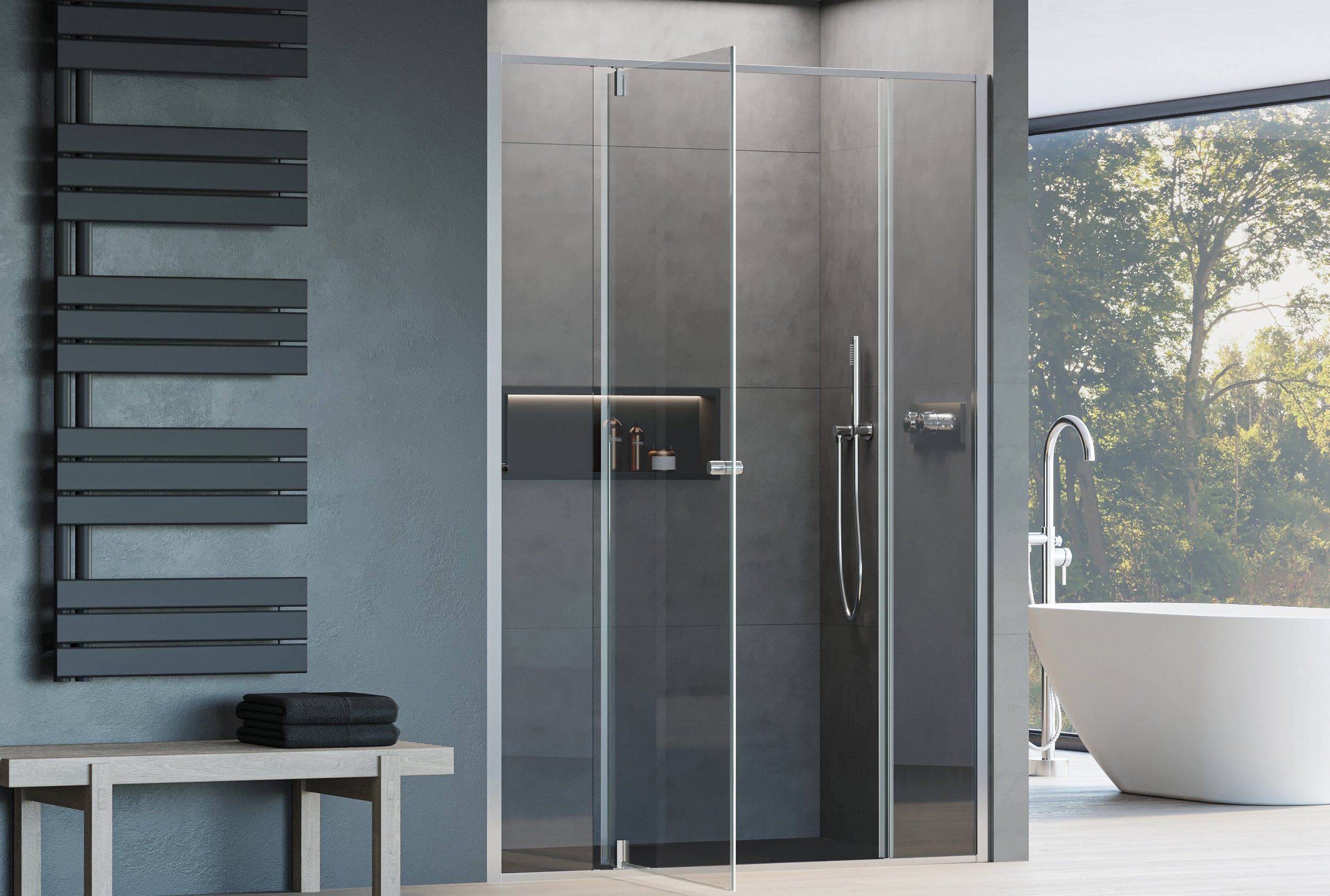 Nischendusche mit Drehtür - zwei Festfelder NT607 - FLEX