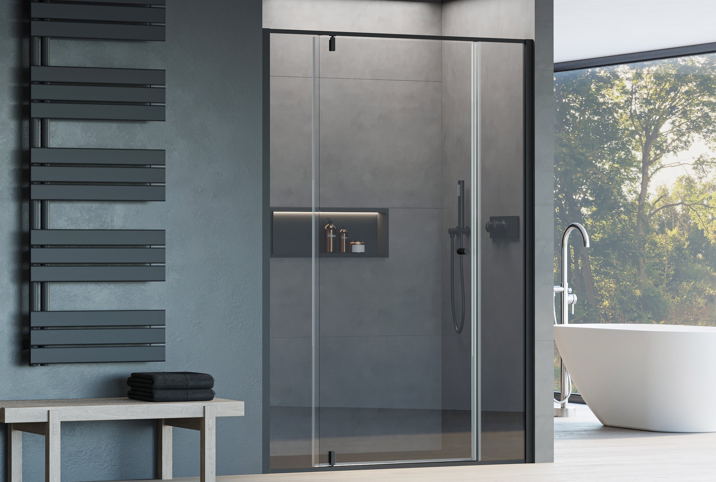 Nischendusche mit Drehtür - zwei Festfelder NT607 - FLEX