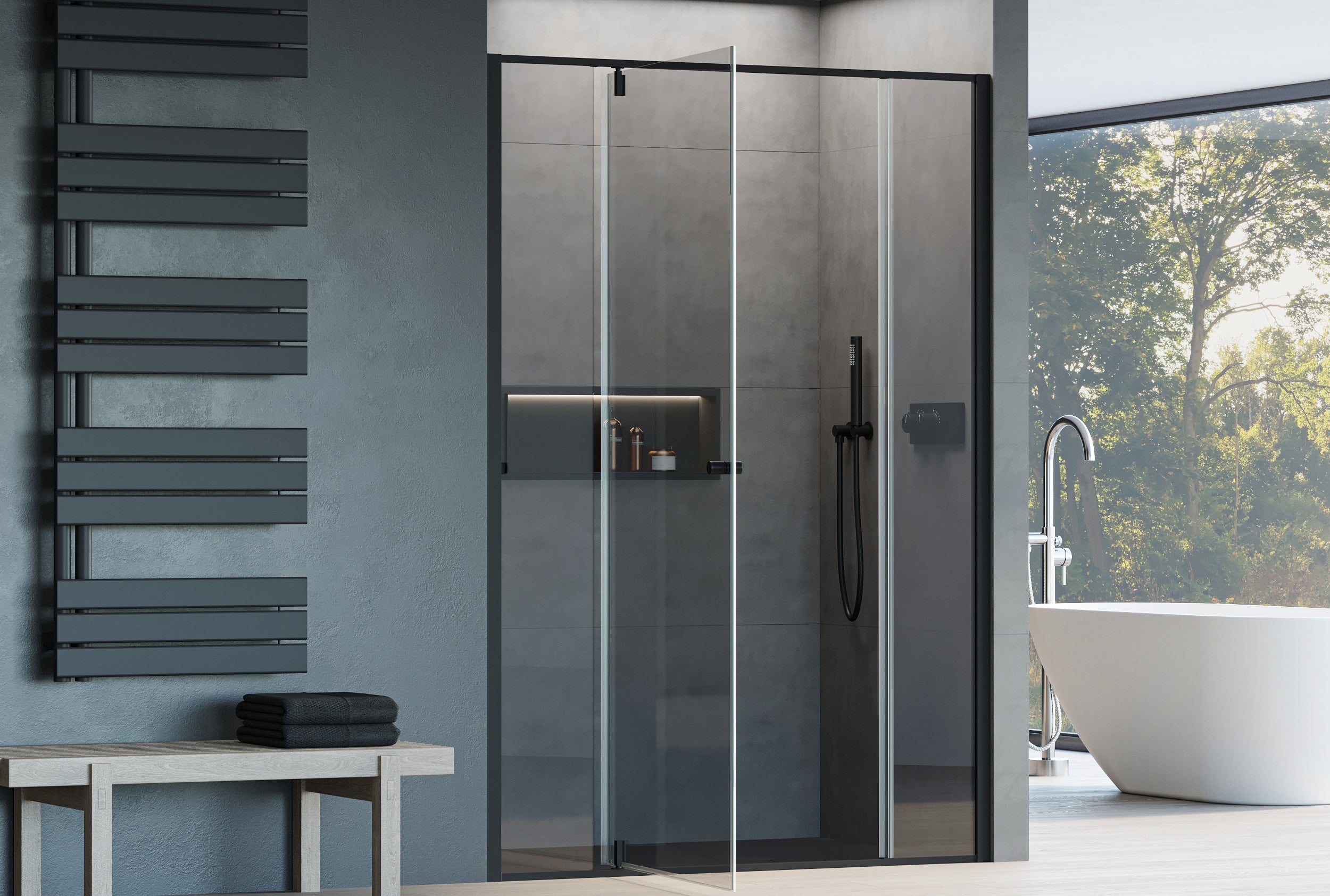 Nischendusche mit Drehtür - zwei Festfelder NT607 - FLEX