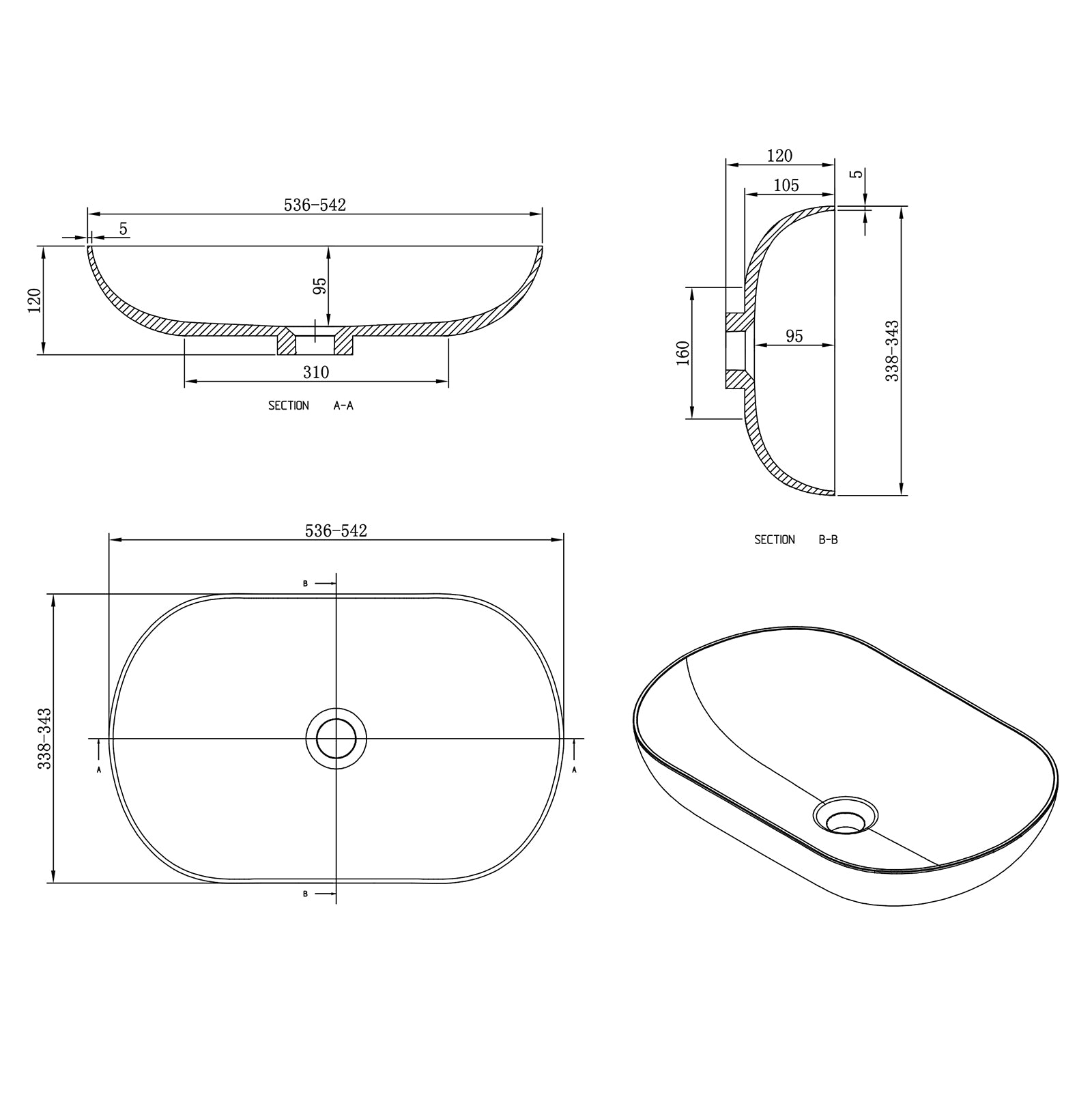 Opbouwwastafel O-540