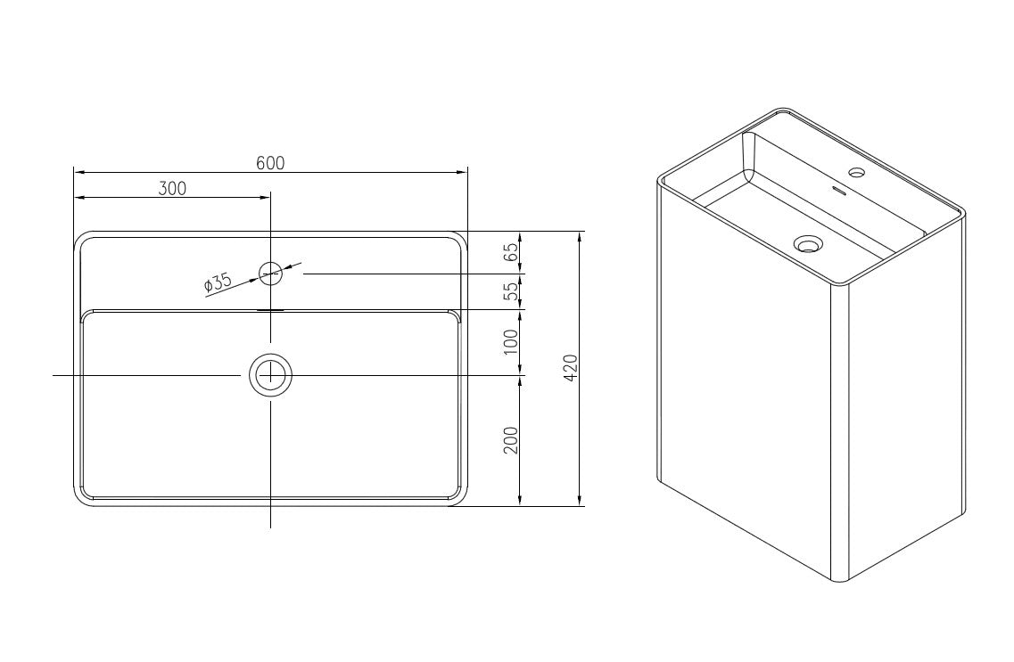 Wastafel totempaal PB2022 - 60 x 42 x 90 cm - wit - Solid Stone