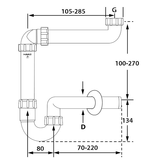 Ruimtebesparende sifon voor wastafel