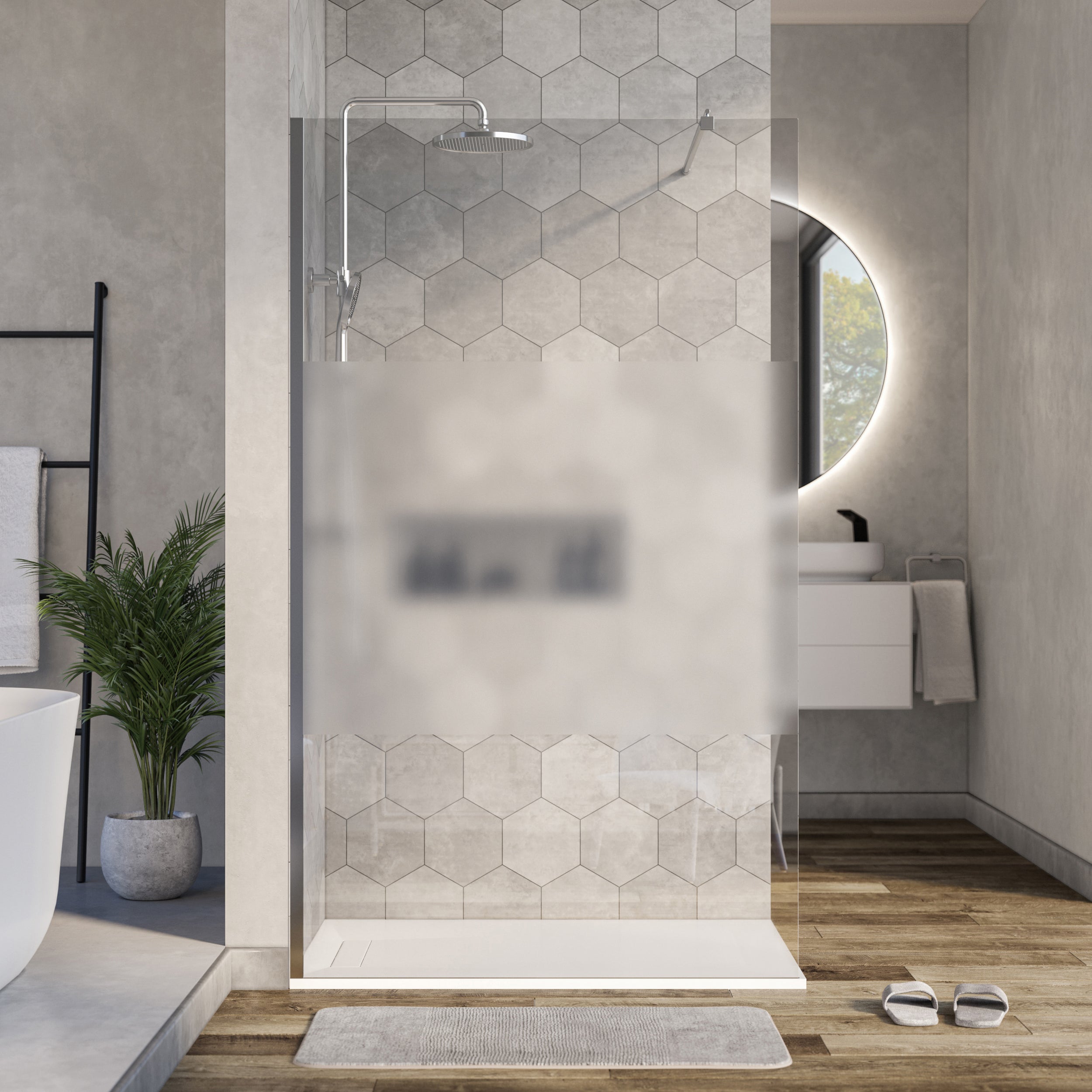 Douchewand Inloop Nano Shower EX101 - Echt glas - Matglazen stroken - 8 mm - Breedte instelbaar