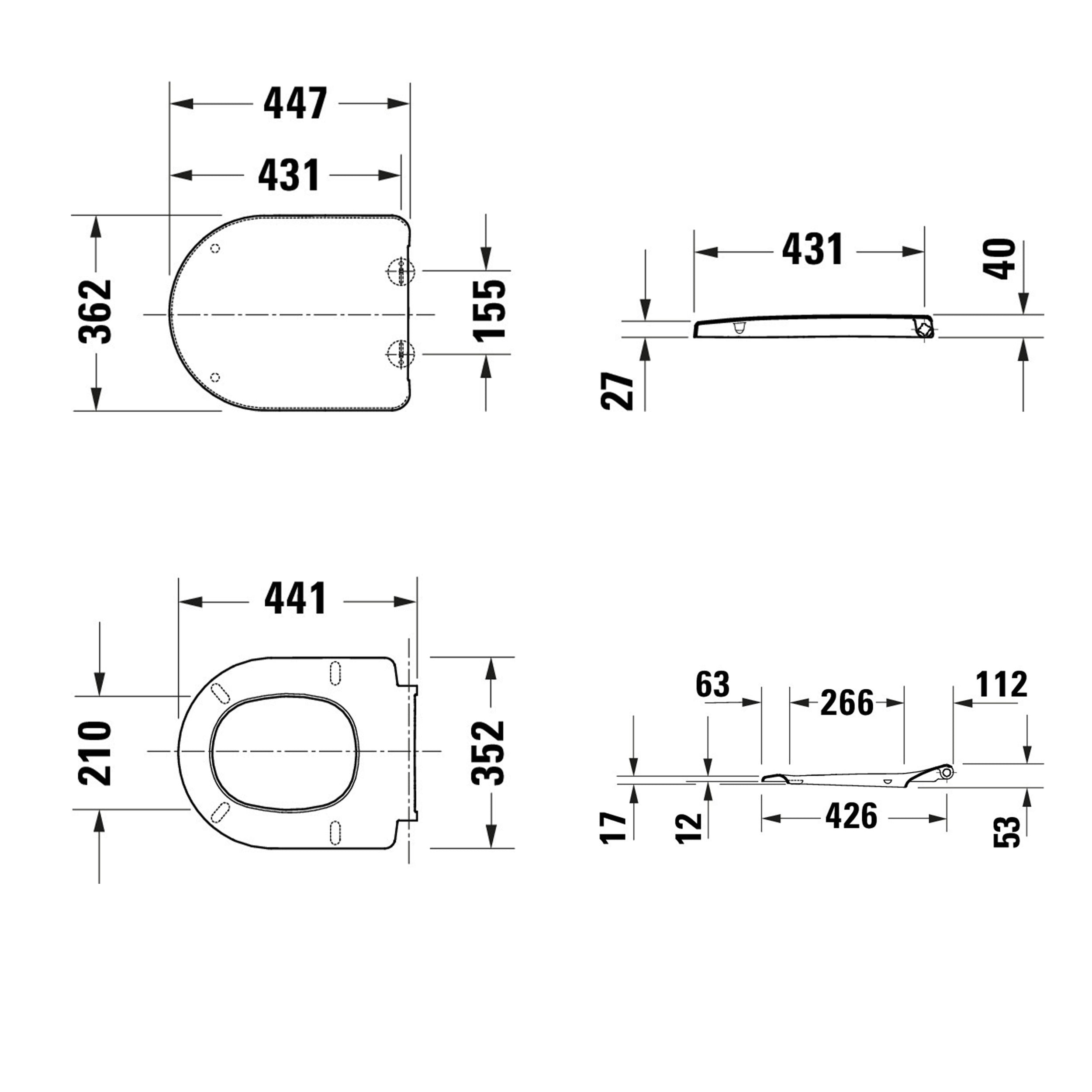 Duravit wandcloset 540 mm Mino Wit glanzend incl. WC-afdekking - onzichtbare bevestiging