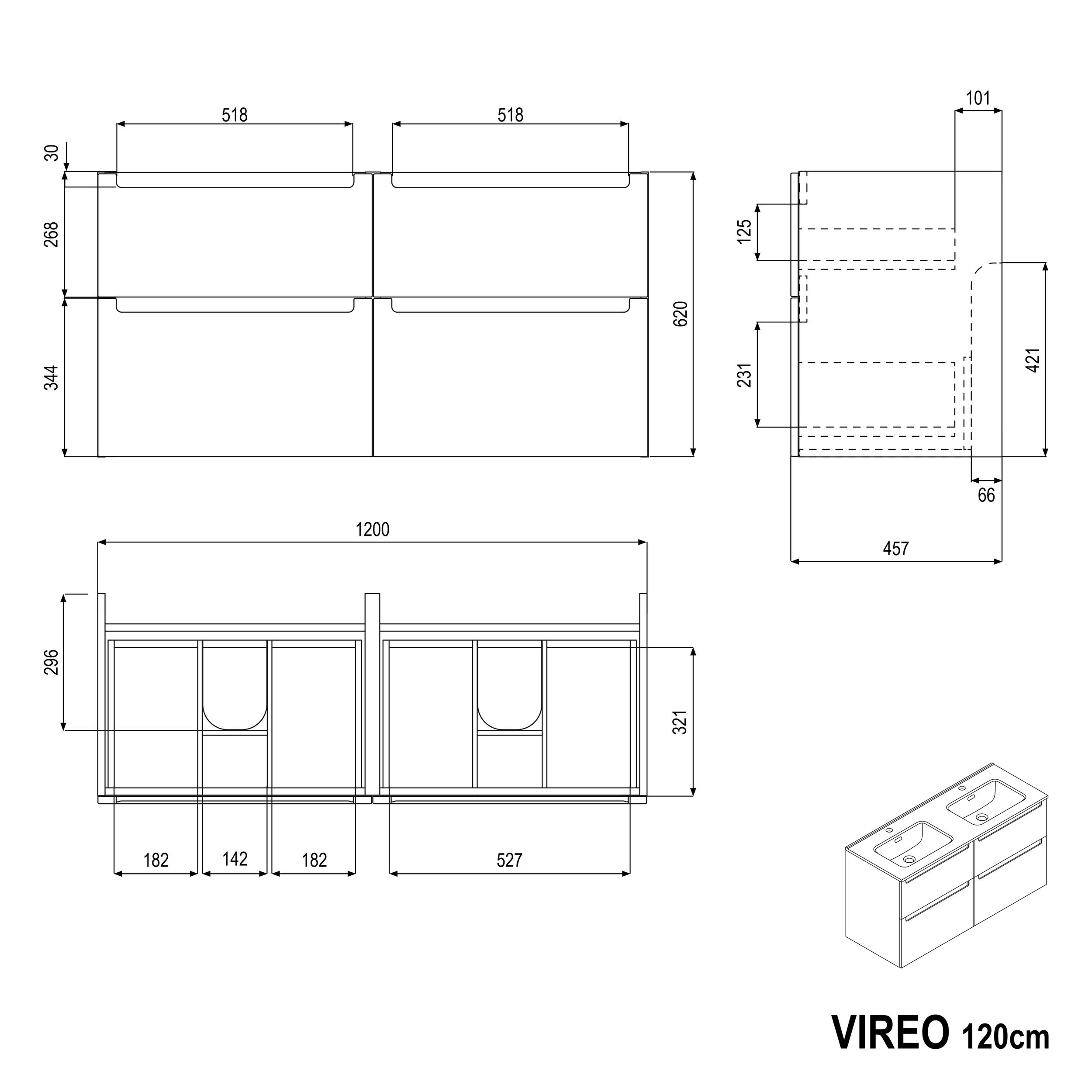 Wastafelonderkast VIREO 120 cm