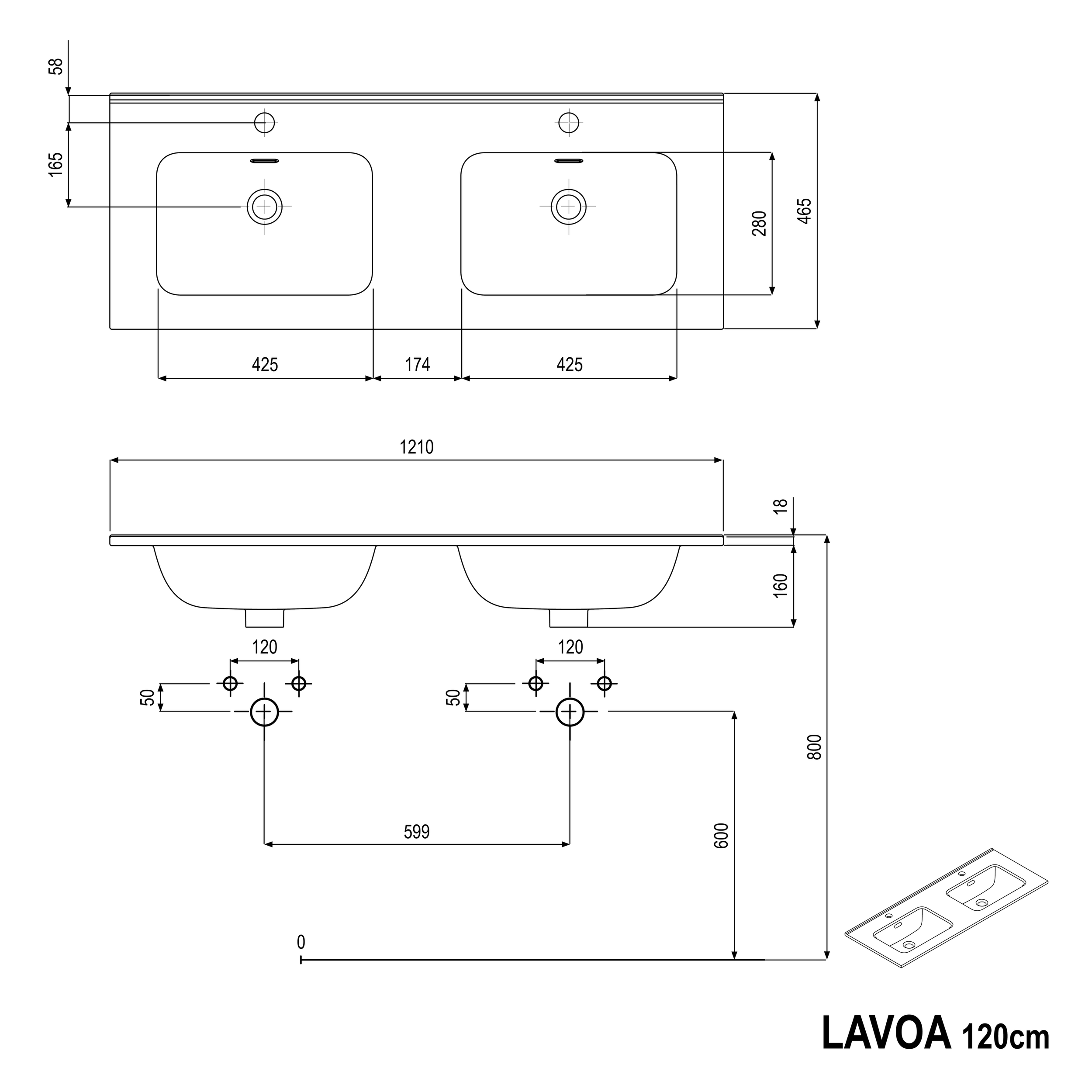 Badkamermeubel wastafelonderkast LAVOA 120cm