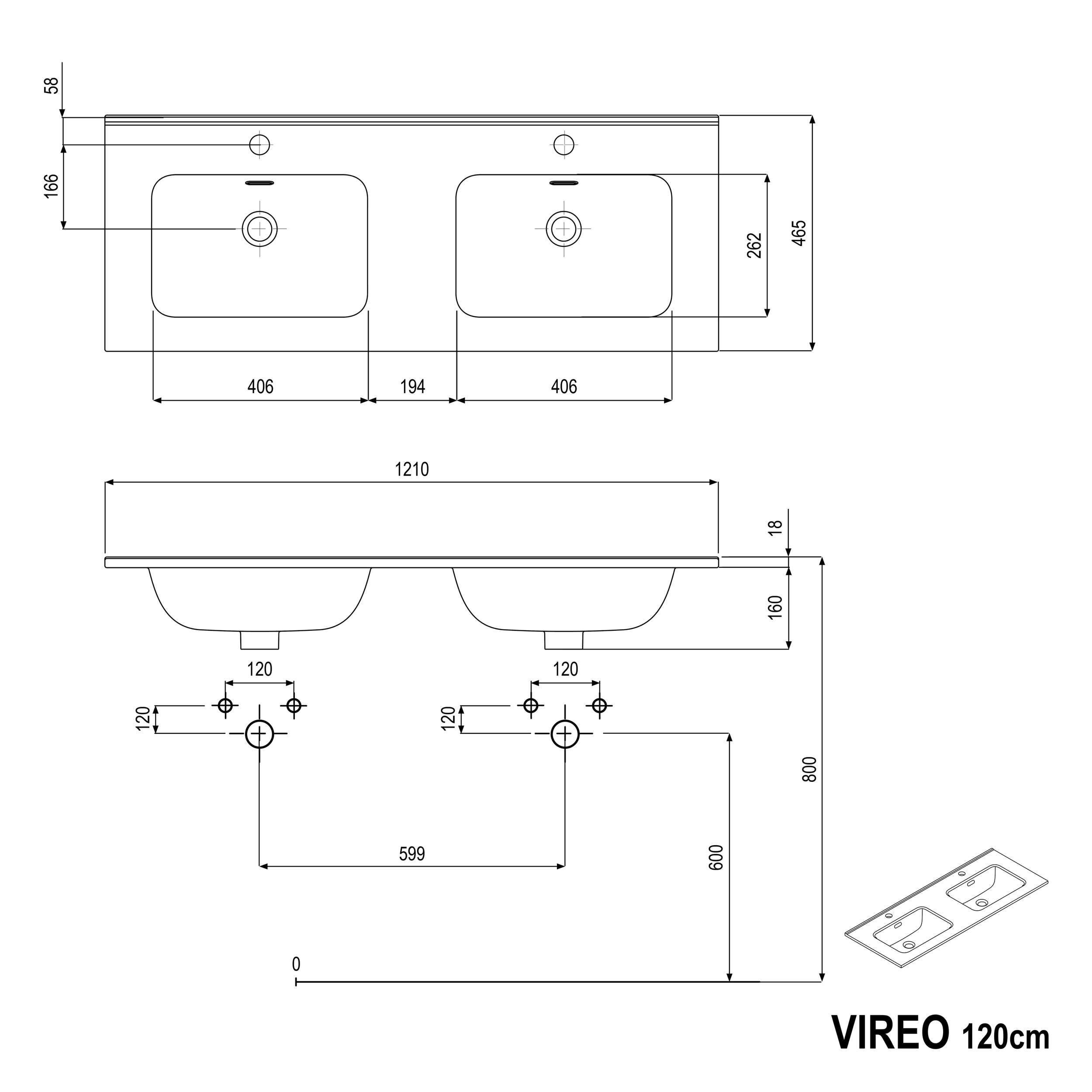 Wastafelonderkast VIREO 120 cm