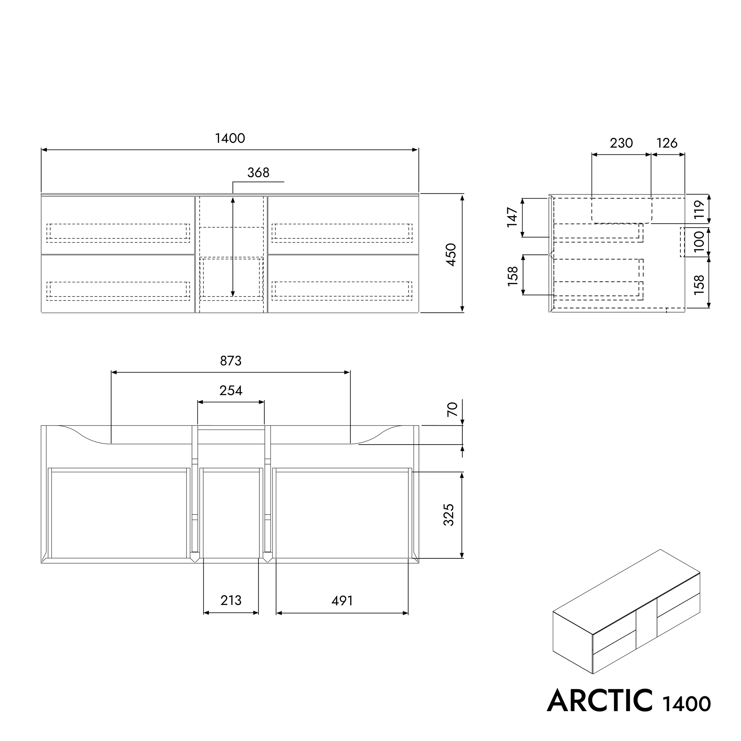 Full-size wastafel ARCTIC 1400