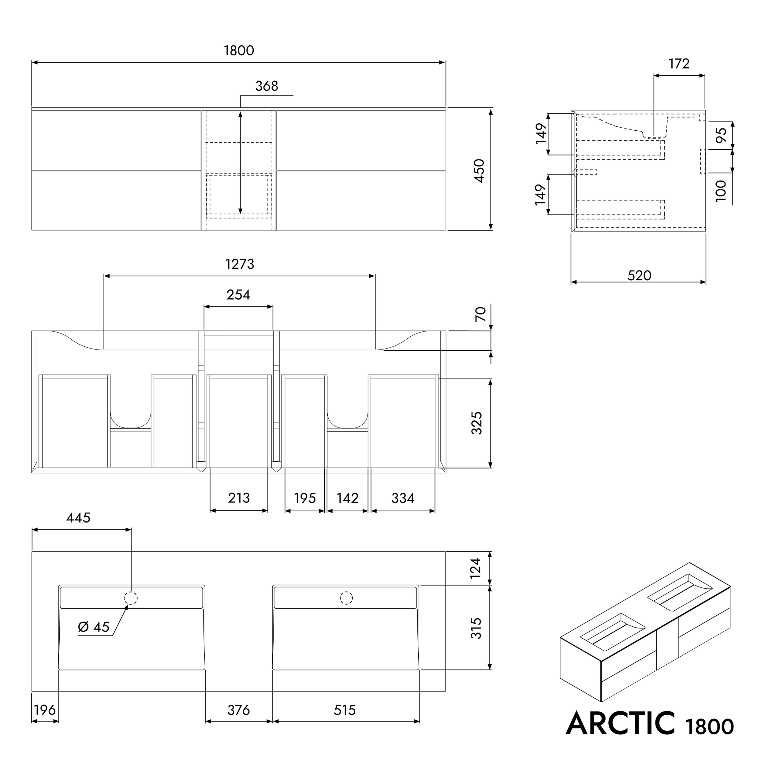 Wastafelonderkast ARCTIC 1800