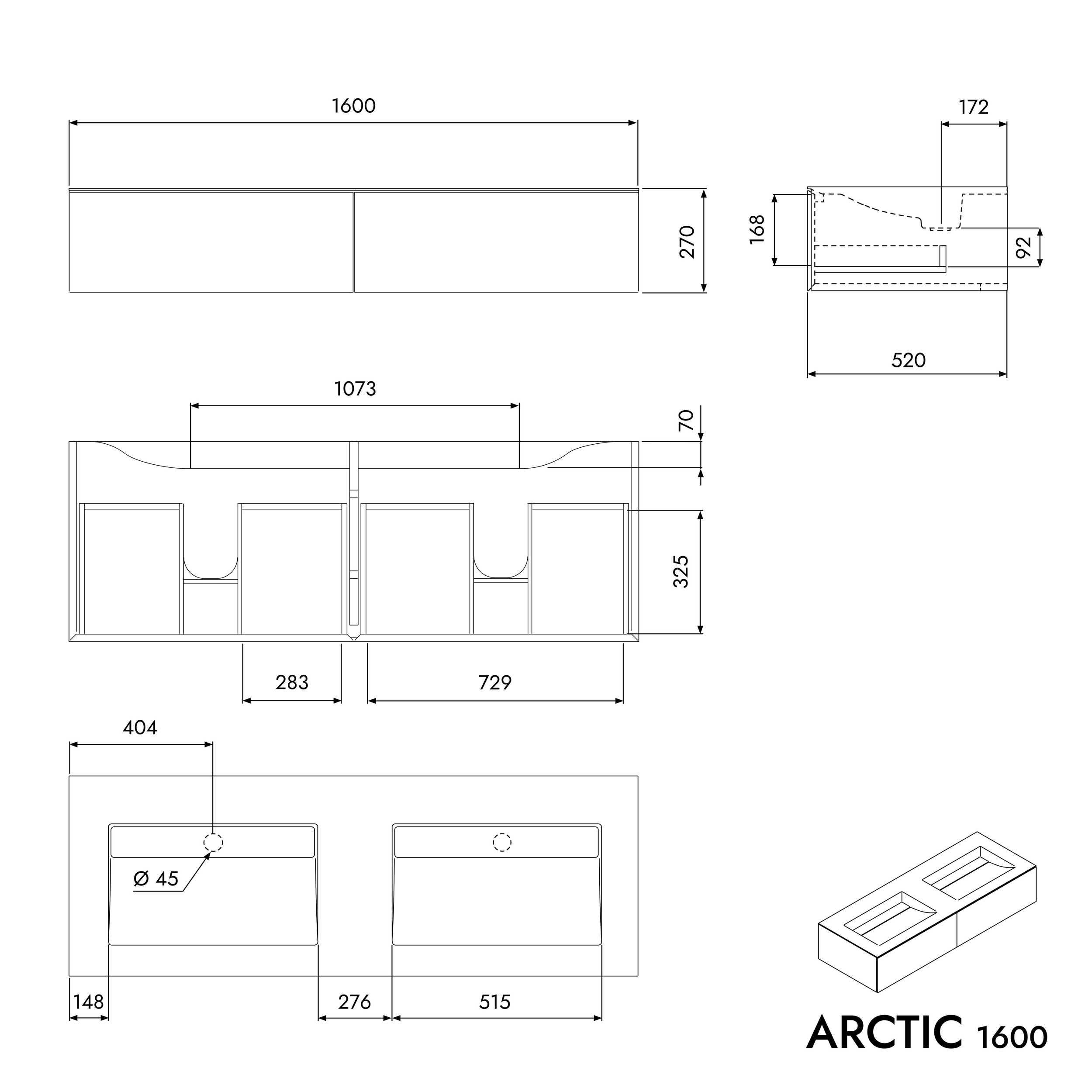 Wastafelonderkast ARCTIC 1600
