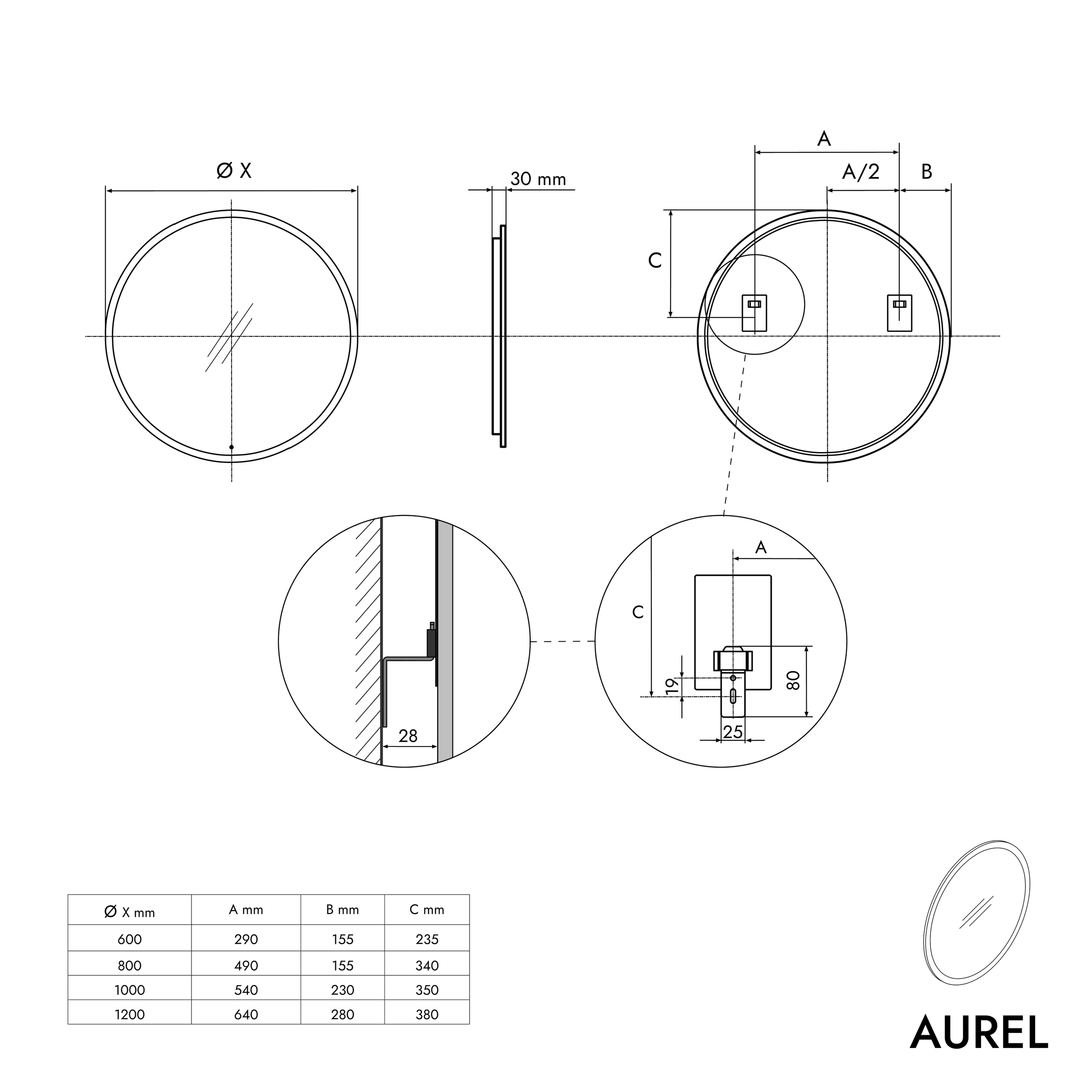 Ronde LED-badkamerspiegel AUREL