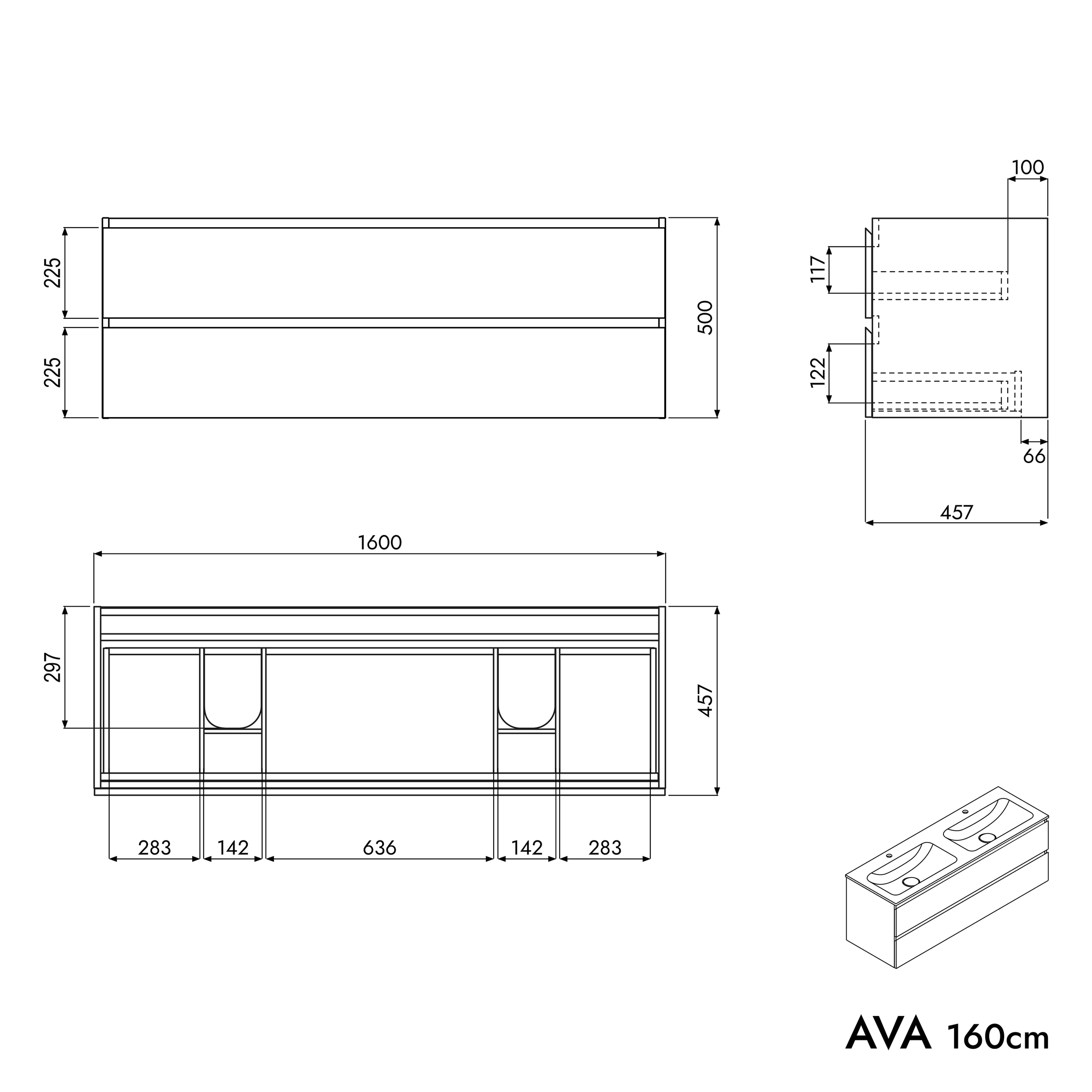 Badkamermeubel onderkast AVA 160 cm