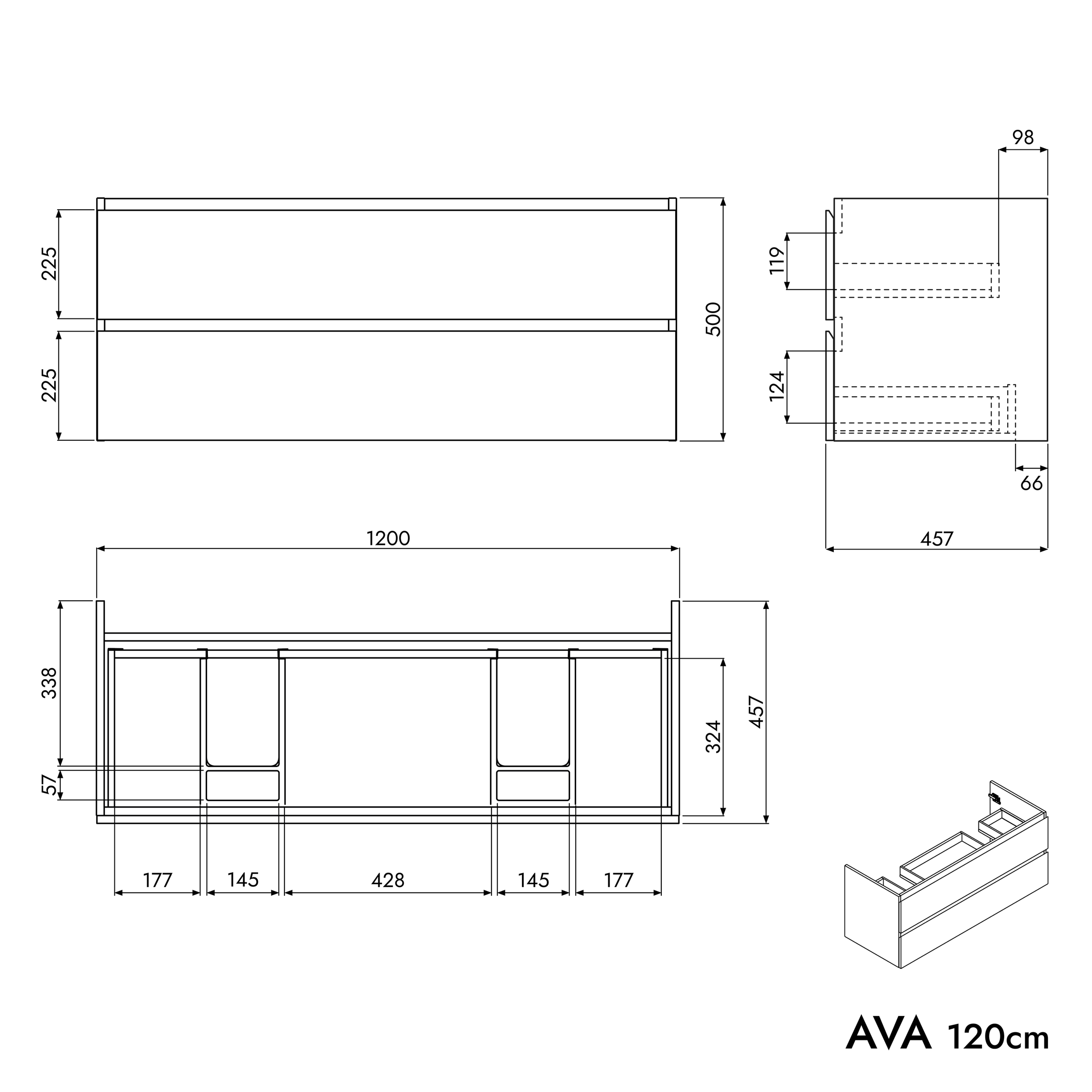 Badkamermeubel onderkast AVA 120 cm