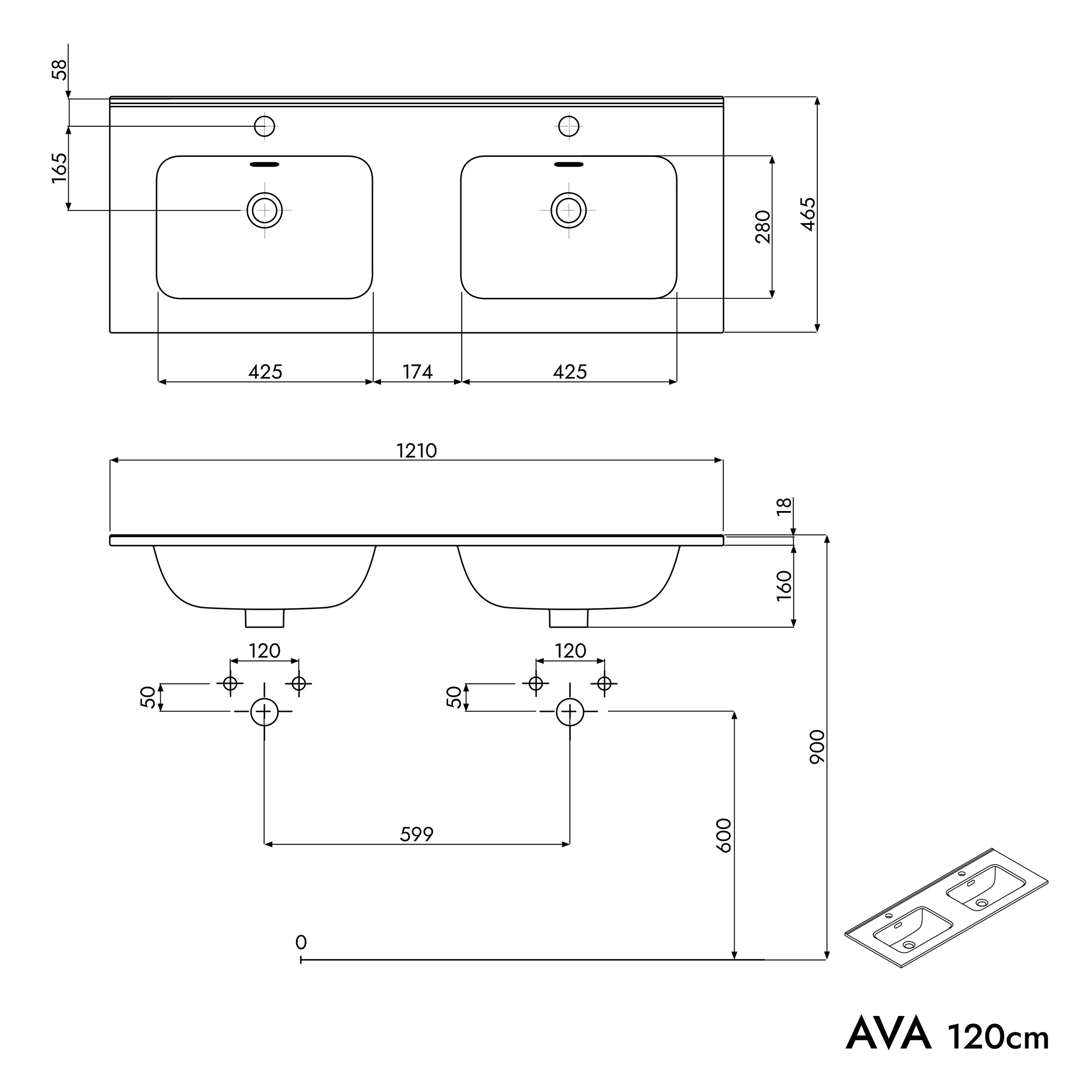 Wastafelonderkast AVA 120 cm