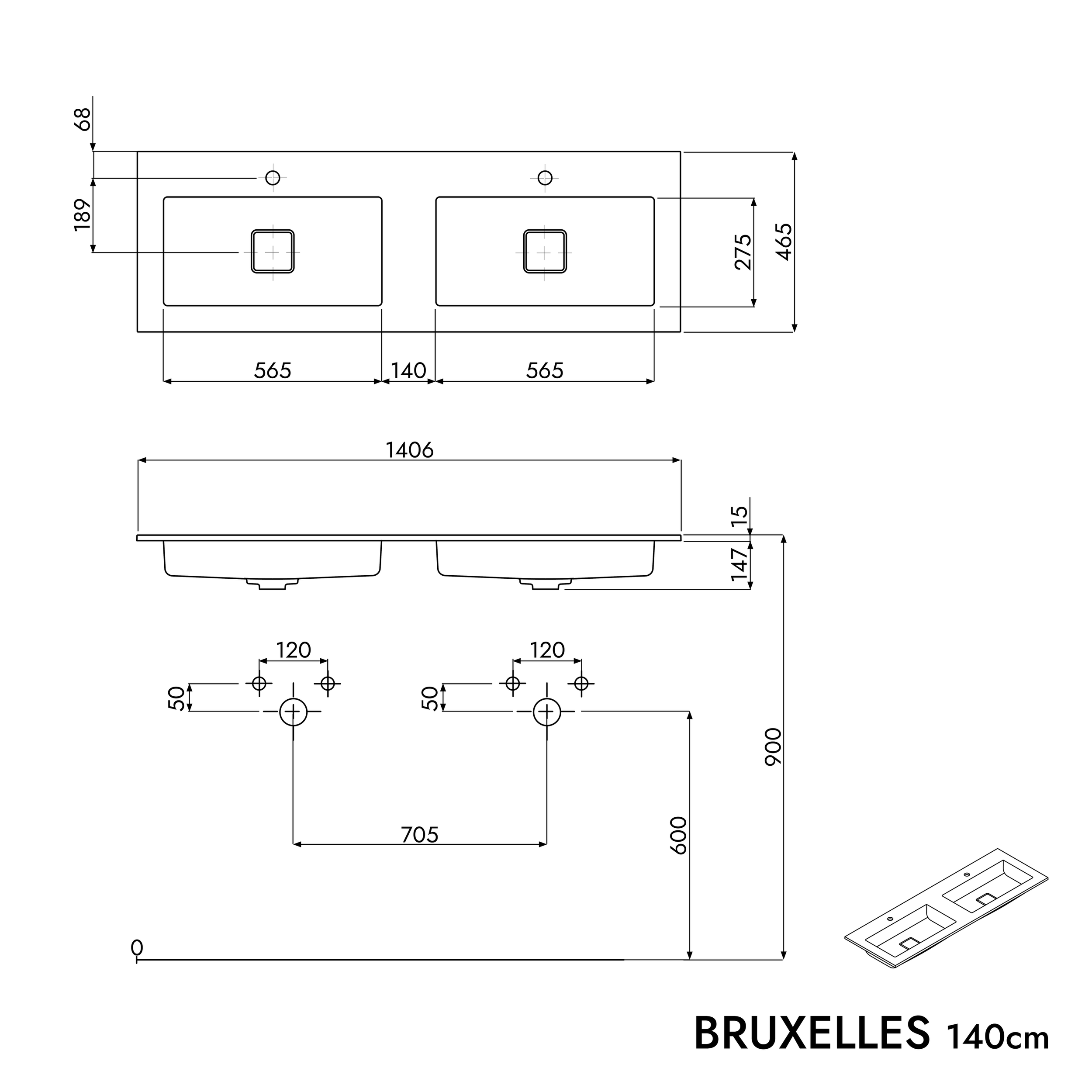 Badkamermeubel onderkast LAVOA 140 cm